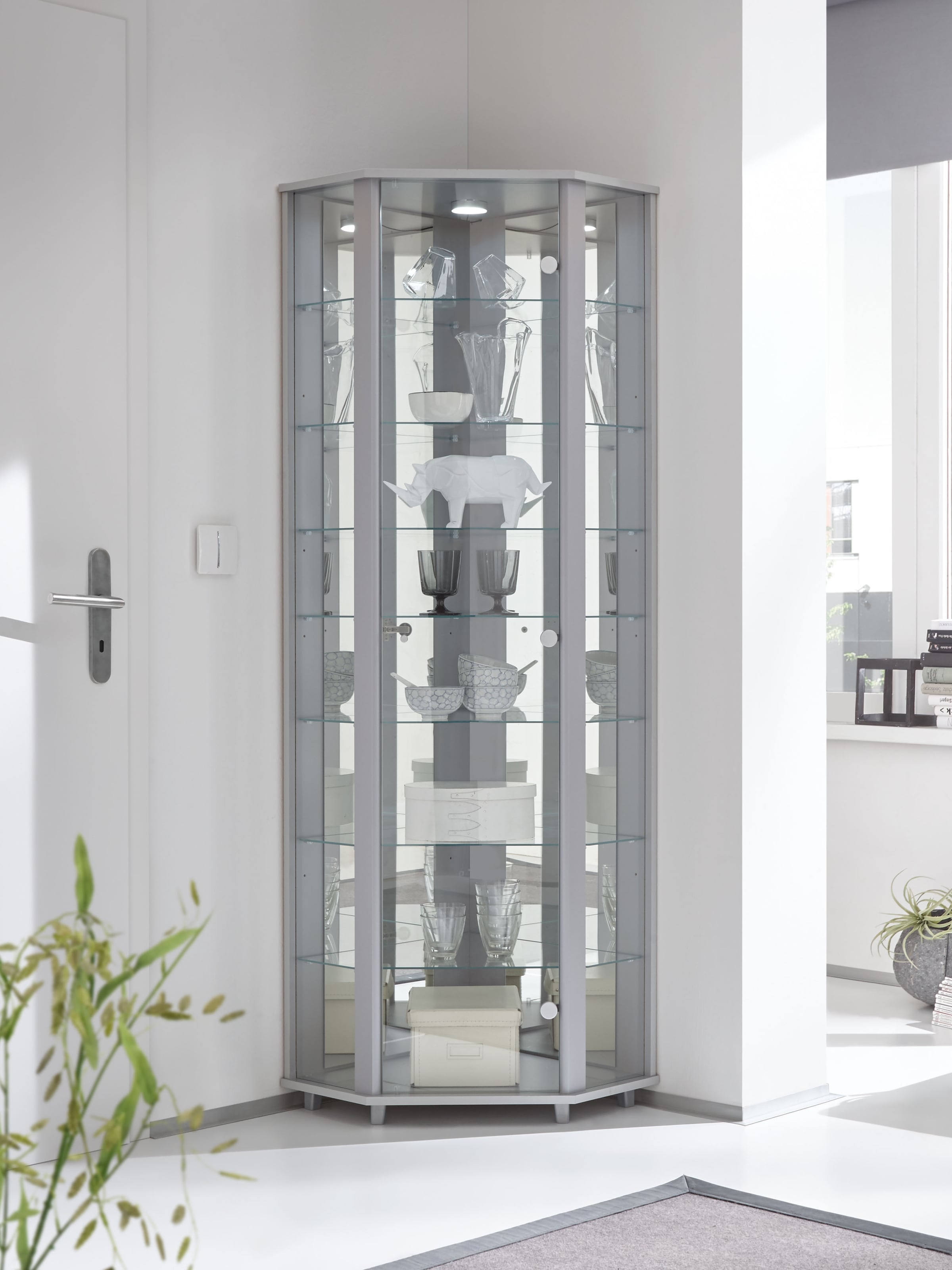 fif möbel Eckvitrine »TRIO Höhe ca. 172 cm, ink. Beleuchtung« Eckvitrine/Glasvitrine 1x Glastür, perfekt für Sammler, Sammlervitrine