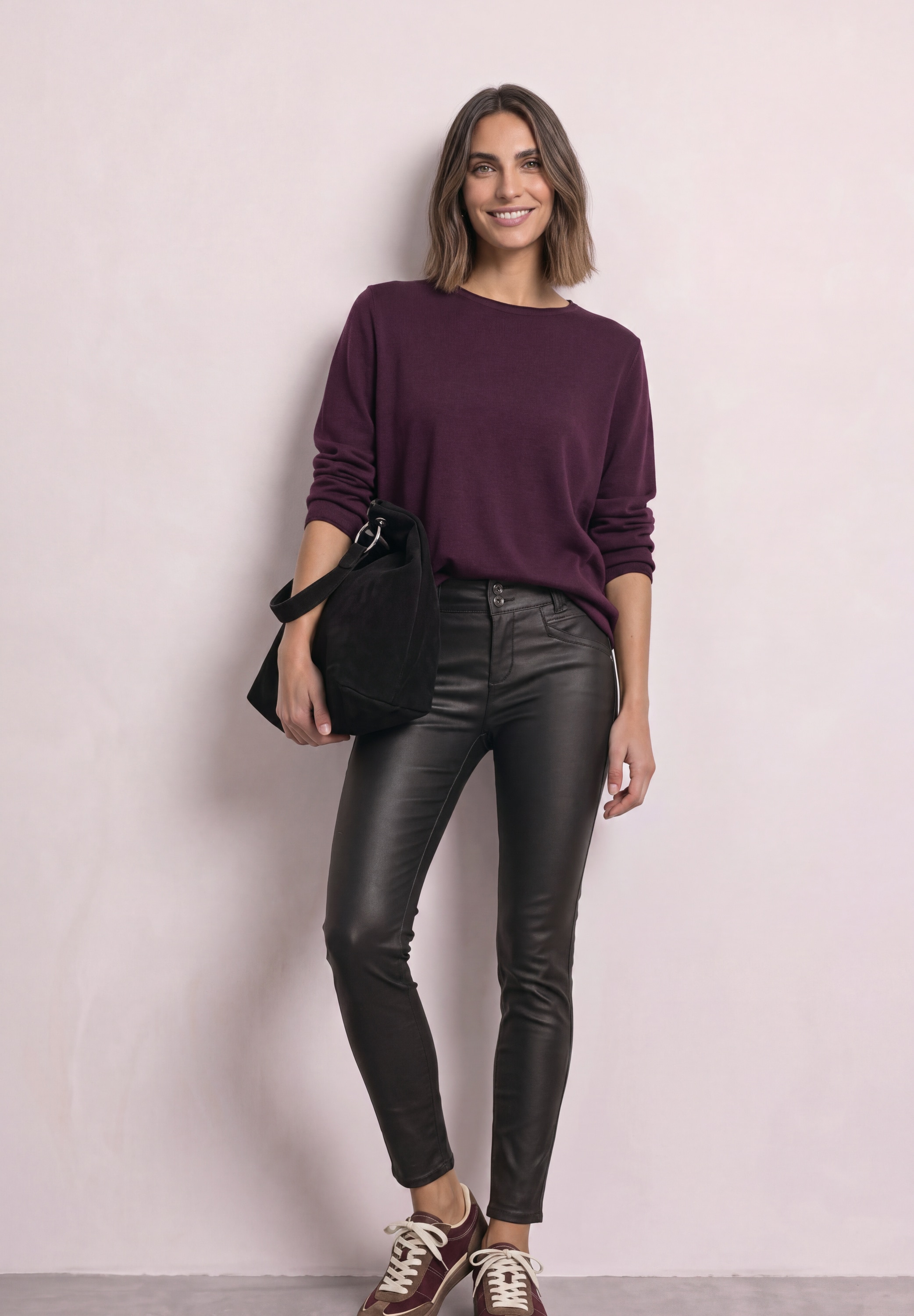 STREET ONE Lederimitathose »Style York«  Mid Waist Hose im Slim Fit in Leder-Optik