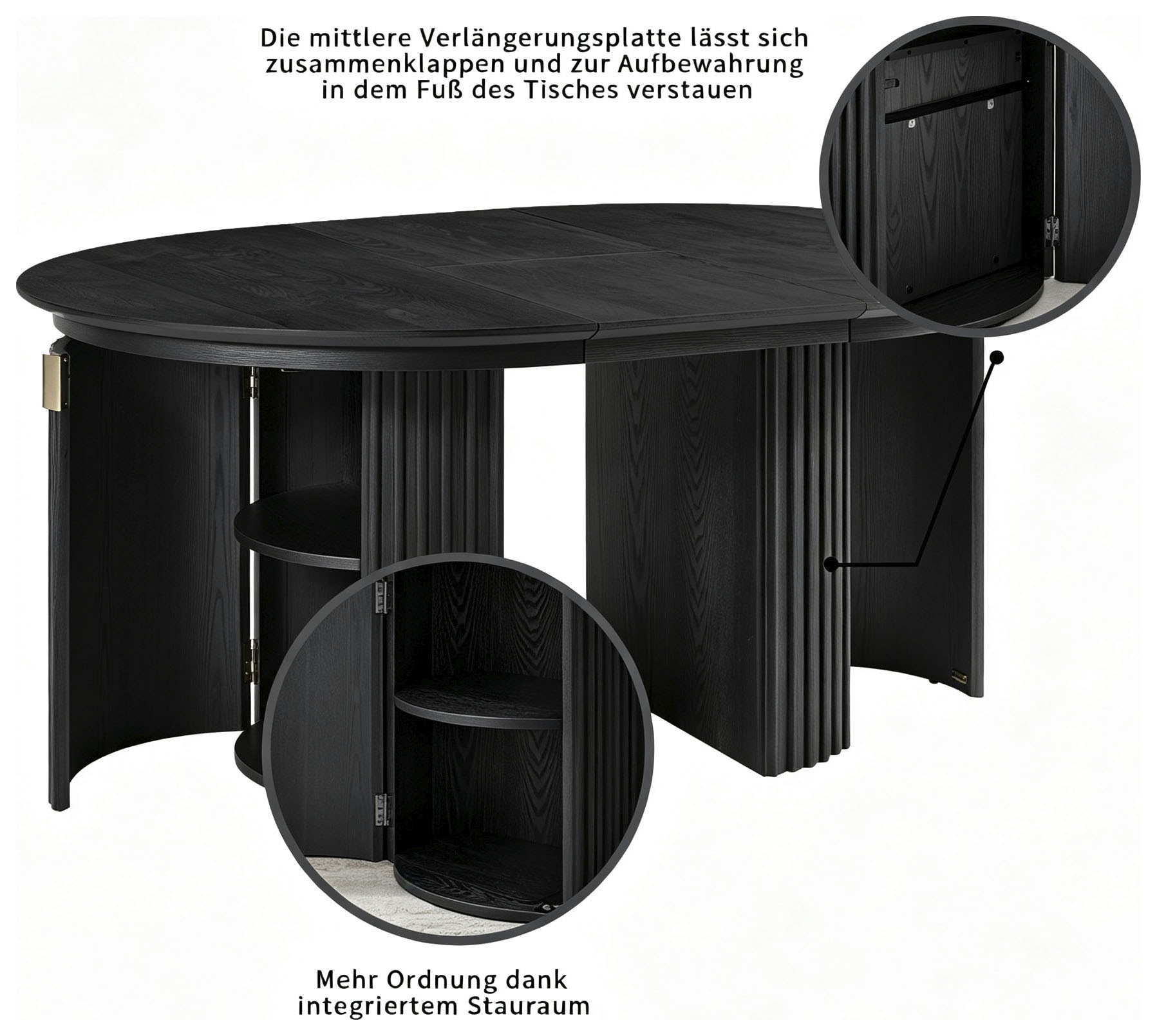 OTTO home Esstisch »Clozie« Design-Esstisch in Schwarz mit cleverem Stauraum & Ausziehfunktion