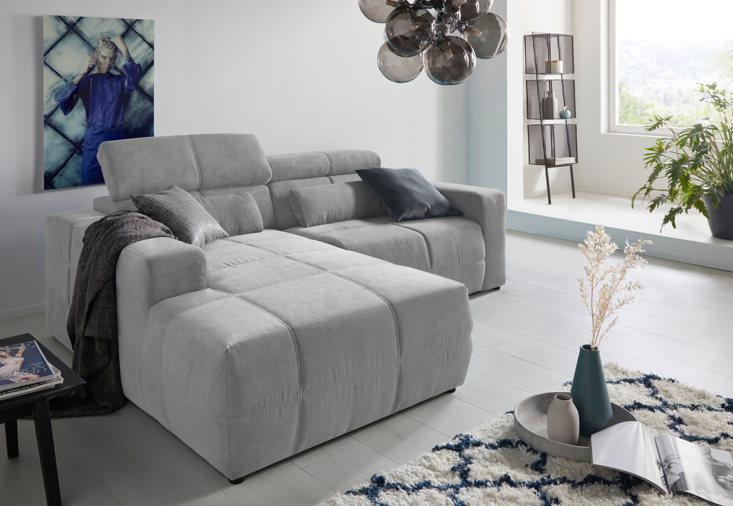 DOMO collection Ecksofa »Brandon kleine Ausführung B/T/H: 214/100/80 cm«, Mit Kopfteilverstellung, auch in Leder und Cord, L-Form