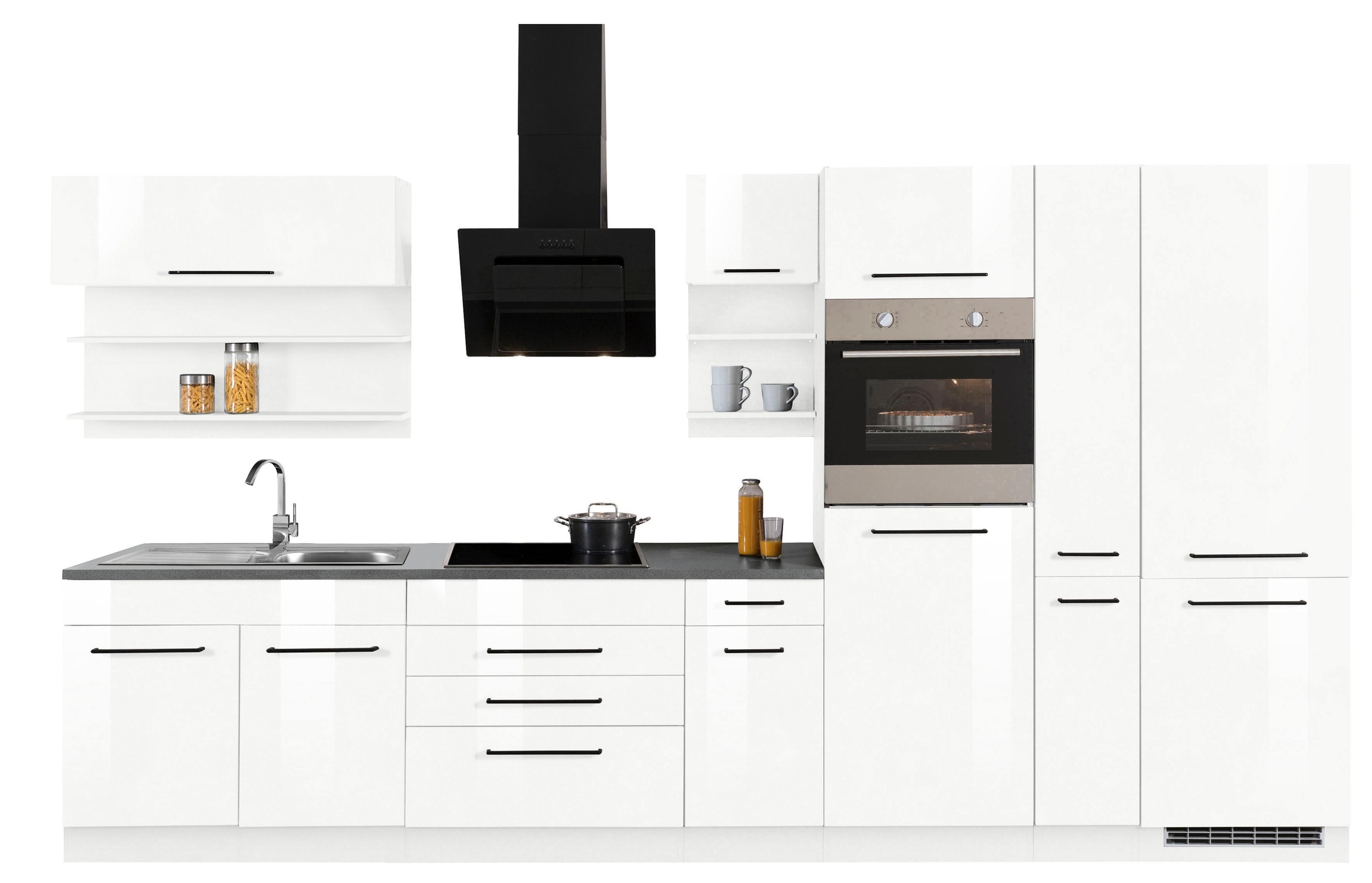 KOCHSTATION Küchenzeile »KS-Tulsa« ohne E-Geräte, Breite 380 cm, schwarze Metallgriffe, MDF Fronten