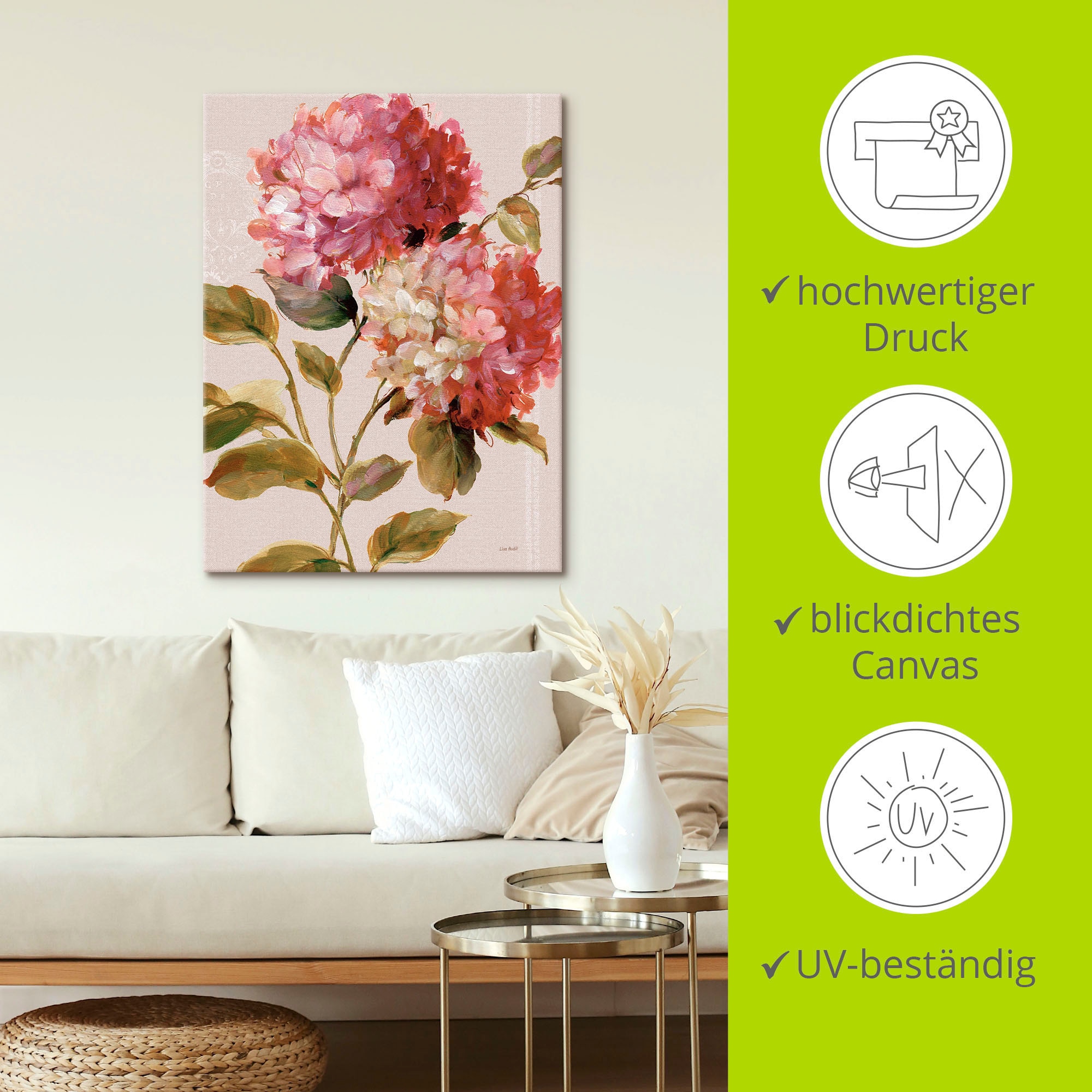 Artland Wandbild »Harmonische Hortensien«, Blumen, (1 St.), als Leinwandbild, Poster in verschied. Größen