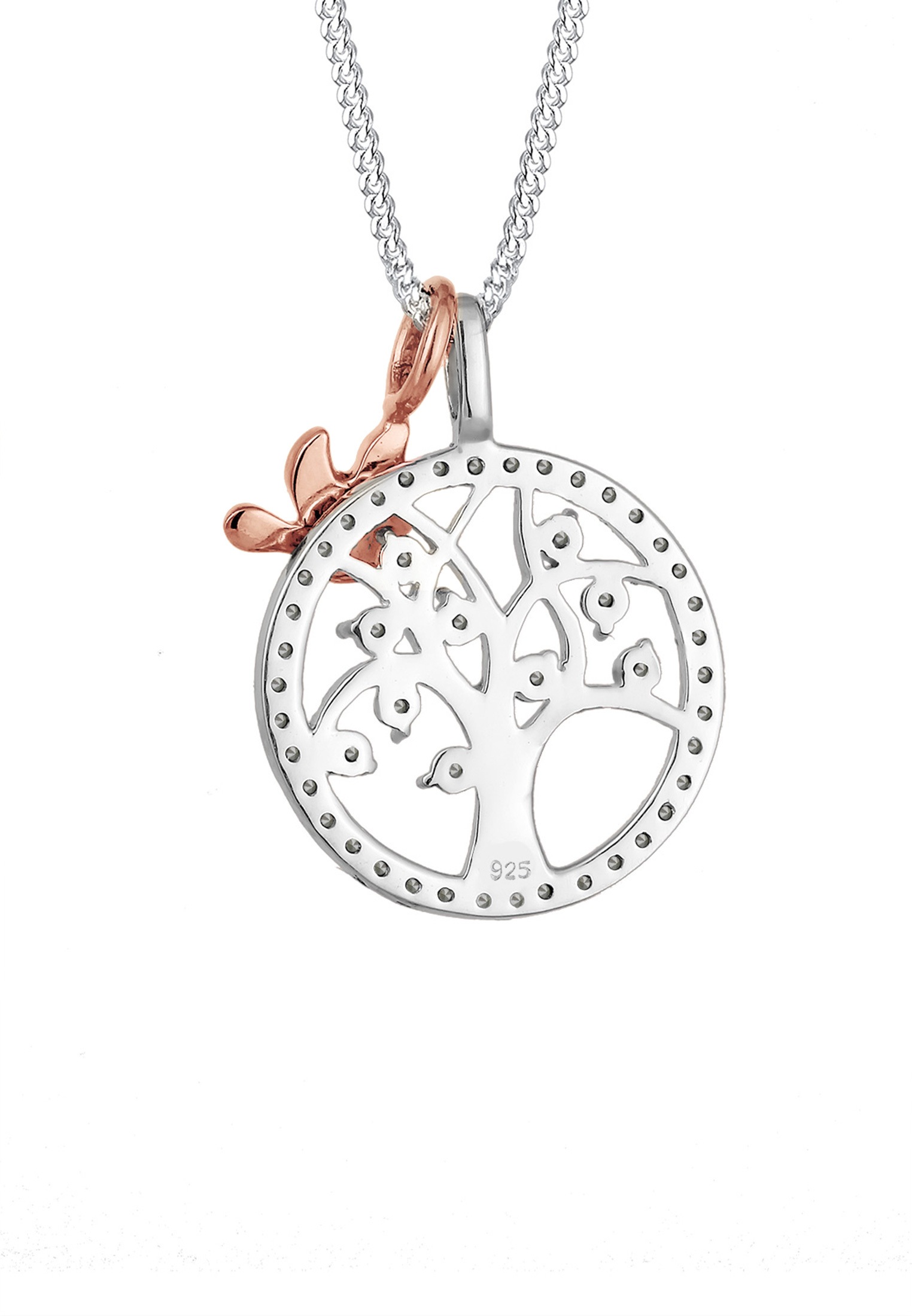 Elli Premium Silberkette »Halskette Lebensbaum Glas Kristalle 925 Sterling Silber Bicolor«
