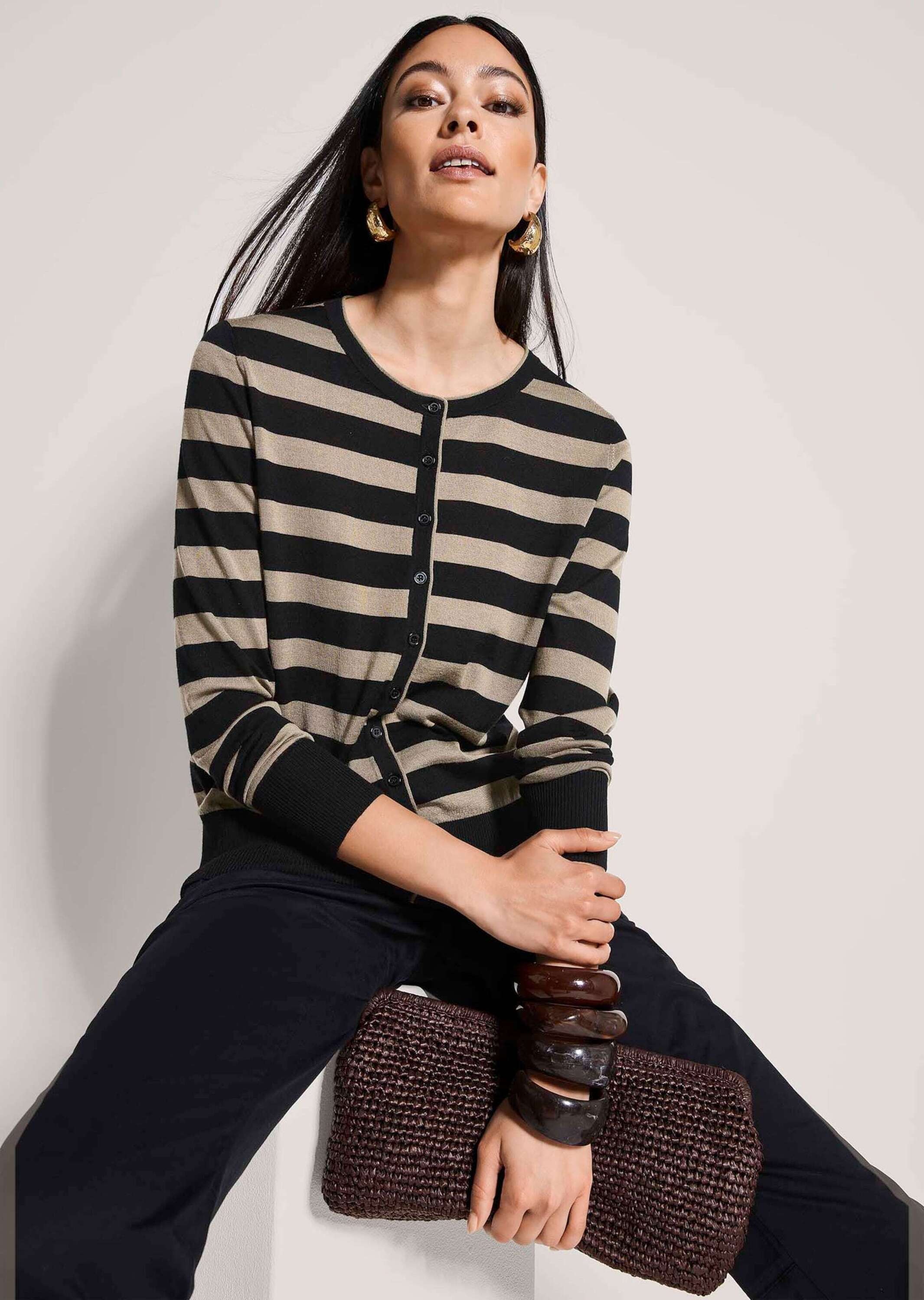 MADELEINE Strickjacke »Strickjacke Langarm Cardigan mit Streifen, Schurwolle« Batikprint