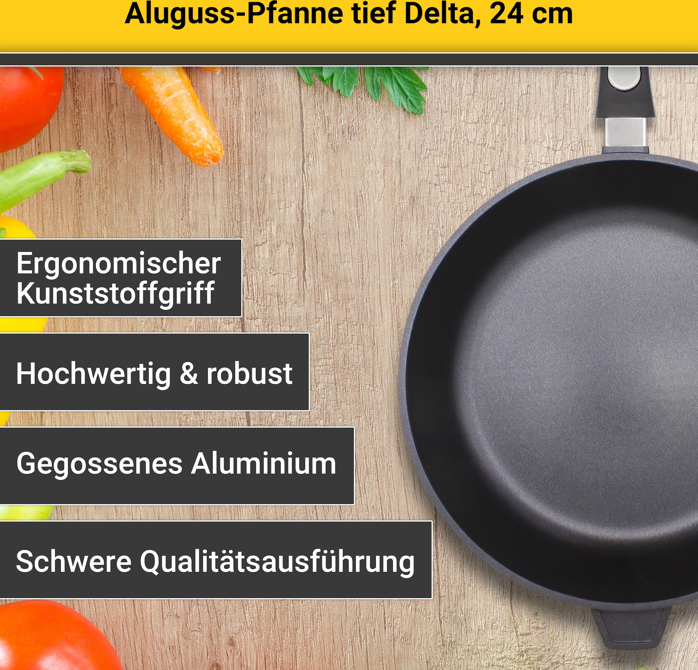 Krüger Bratpfanne »Aluguss Pfanne tief DELTA, 24 cm«, Aluminiumguss, (1 tlg.), für Induktions-Kochfelder geeignet, tiefe Ausführung