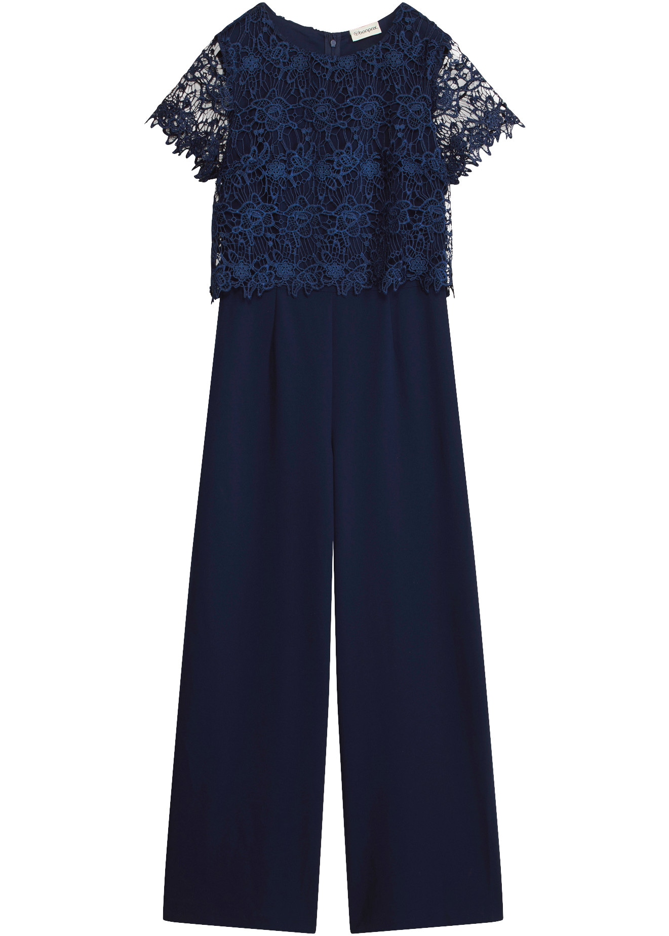 bonprix Jumpsuit mit kurzem Arm, figurumspielende Passform, weites Bein