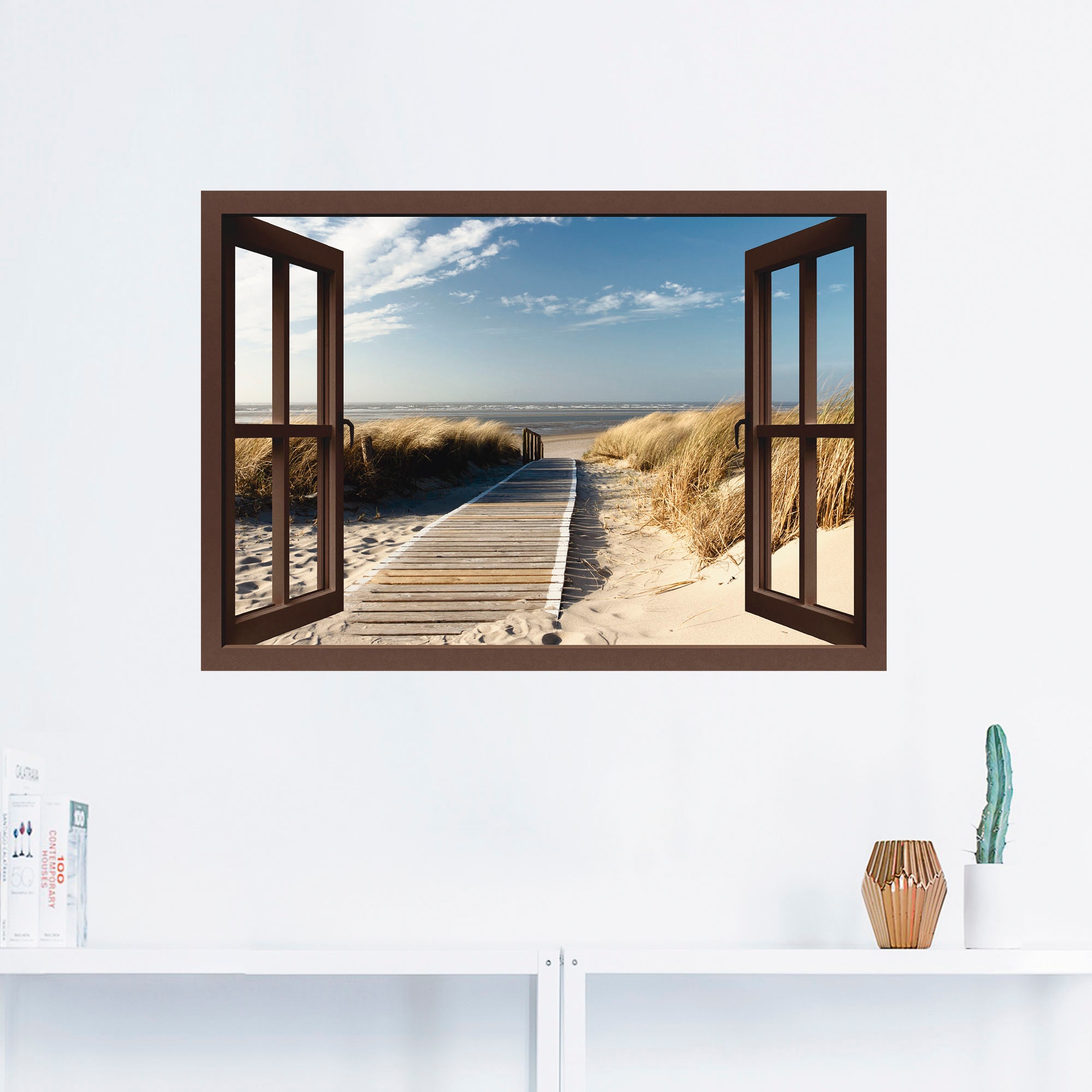 Artland Wandbild »Fensterblick Nordseestrand auf Langeoog«, Fensterblick, (1 St.), als Leinwandbild, Poster, Wandaufkleber in verschied. Größen