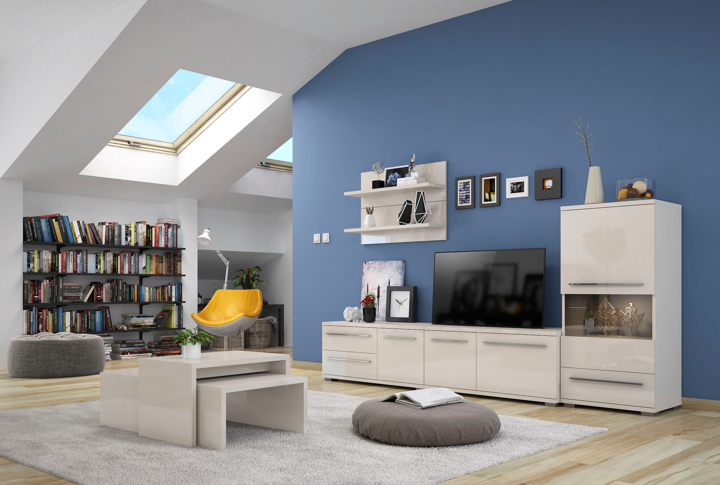 Places of Style Highboard »Piano Vitrine«, UV lackiert, Soft-Close Funktion