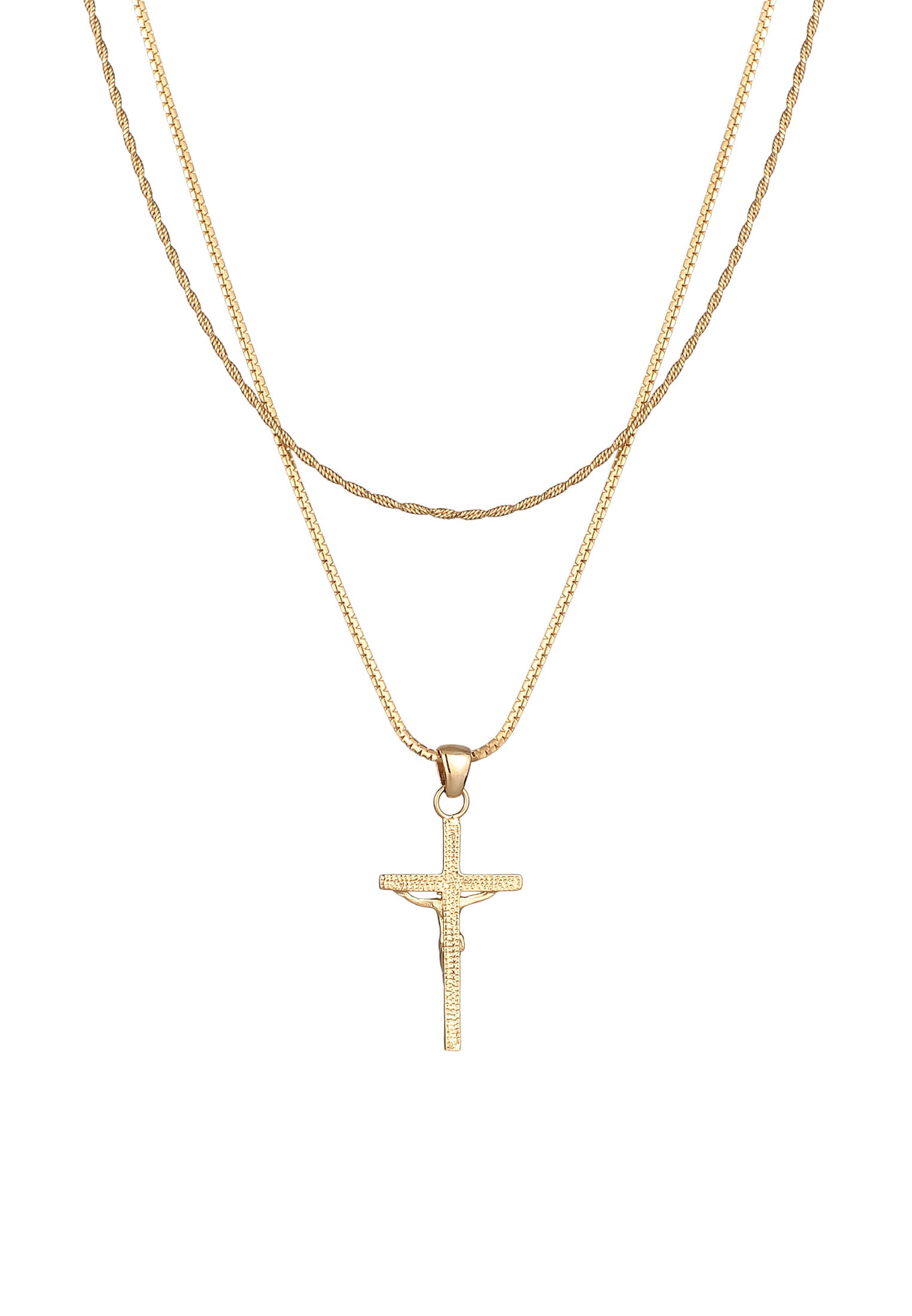 Kuzzoi Silberkette »Halskette Layer Kreuz Kordelkette 925 Silber«