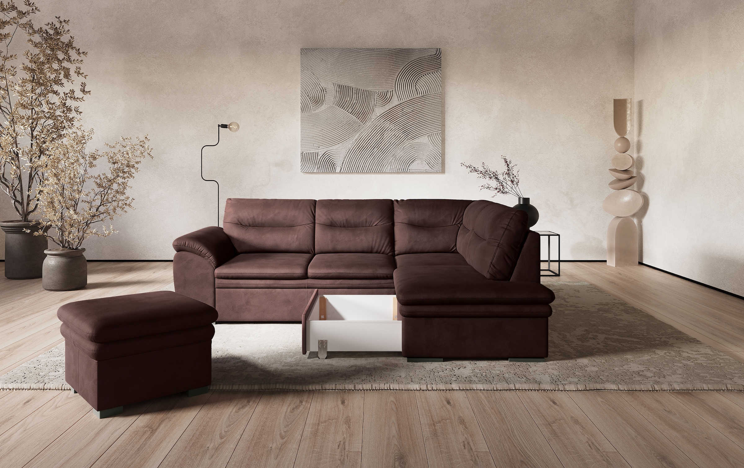 COTTA Ecksofa »Leandra L-Form«, wahlweise mit Bettfunktion & Bettkasten