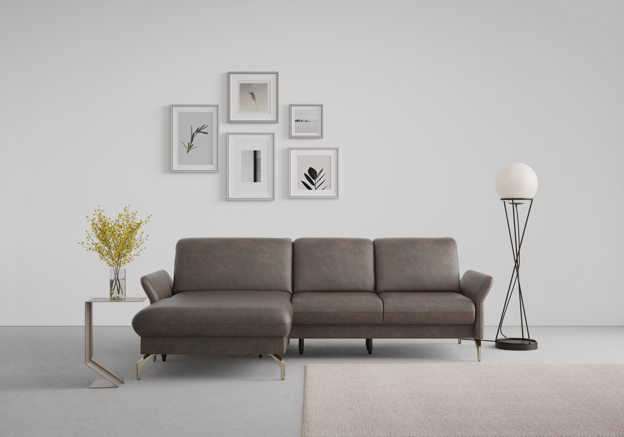 sit&more Ecksofa »Fashion L-Form«, wahlweise mit Kopfteilverstellung, Vorziehsitz, motorisch, Nickelfüße