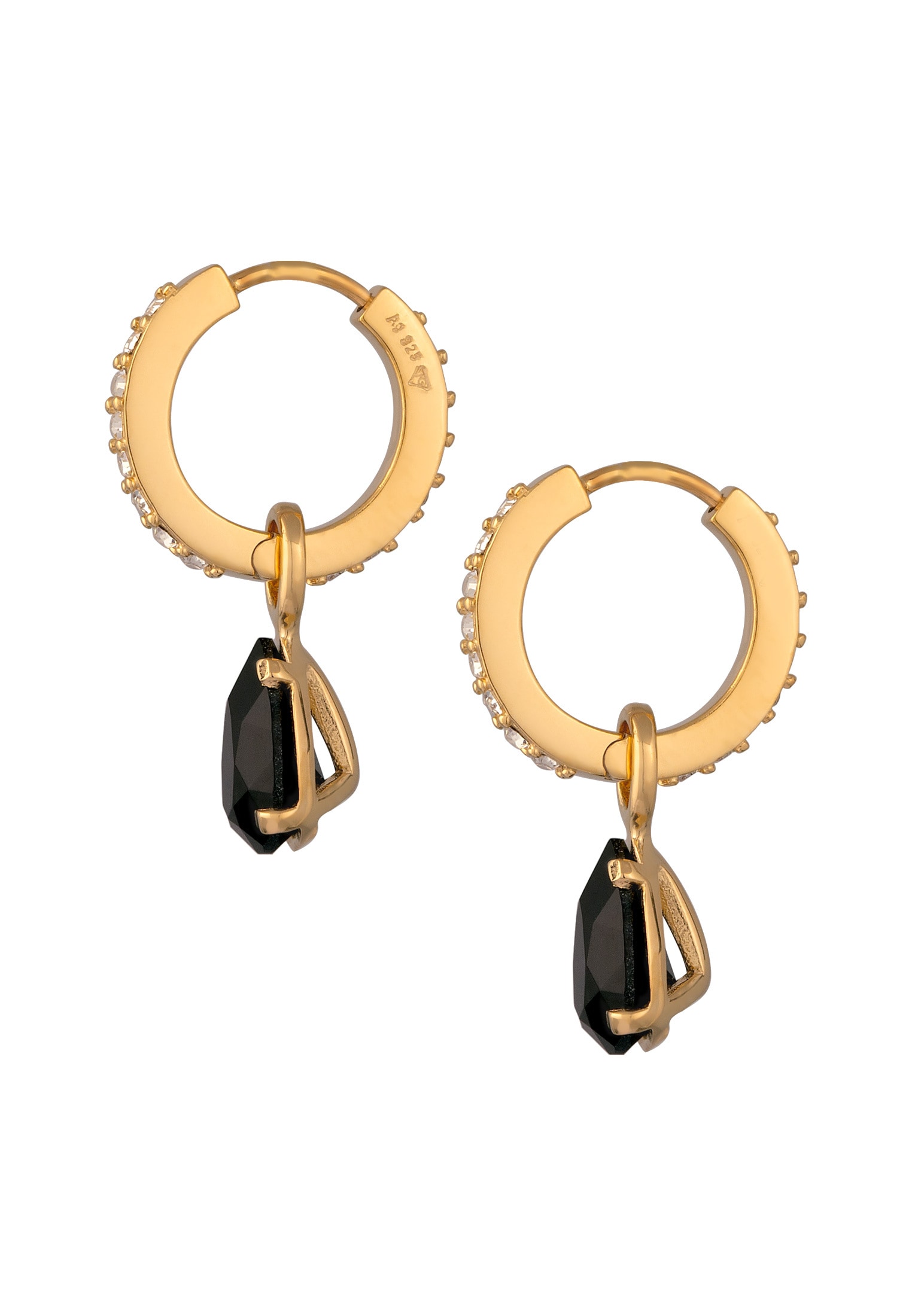 Elli Paar Creolen »Ohrringe Creolen Tropfen Glas Kristalle Schwarz 925 Sterling Silber«