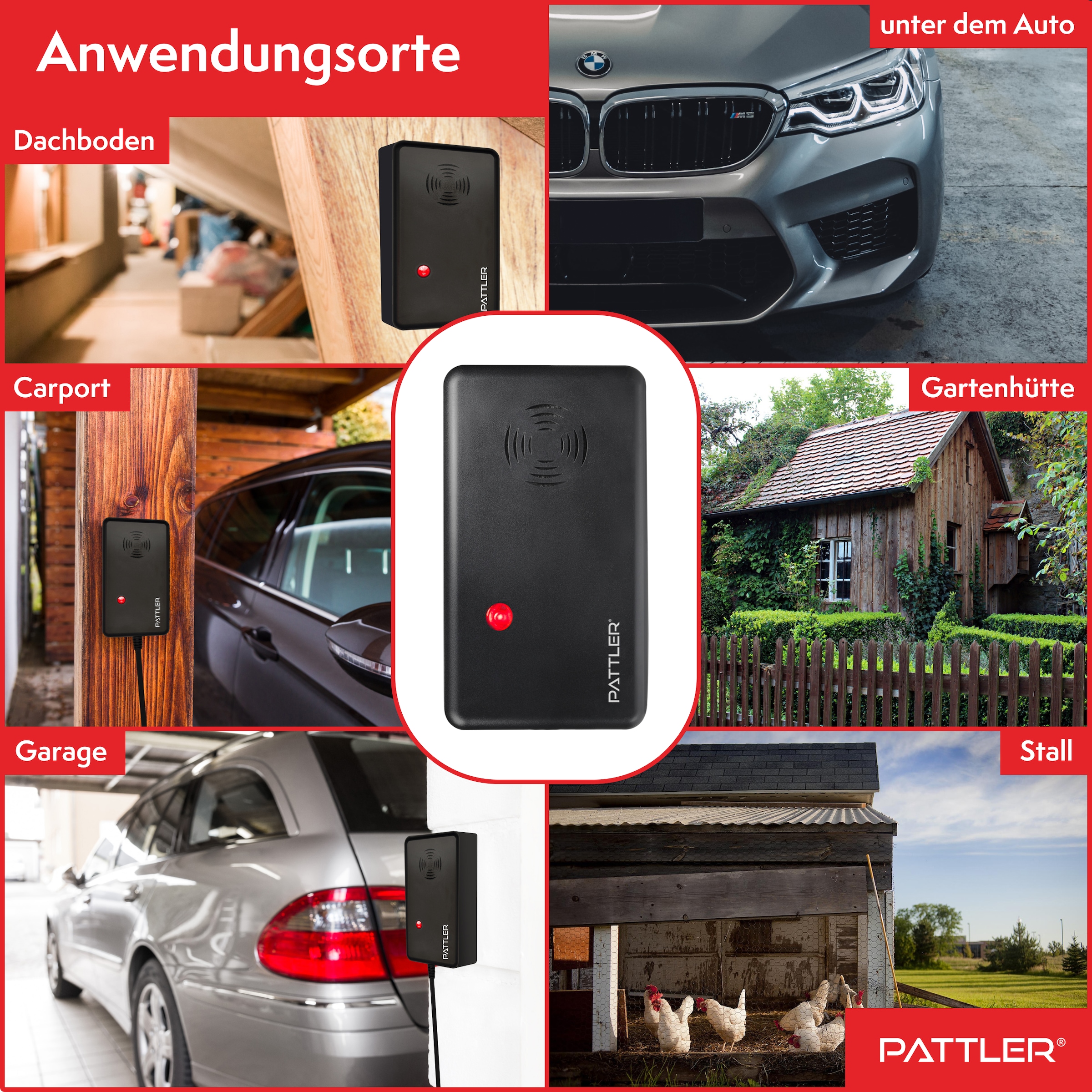 Pattler Ultraschall-Tierabwehr »Marderschreck mit  Hochfrequenztönen« 1 Gerät für ca. 60 m²