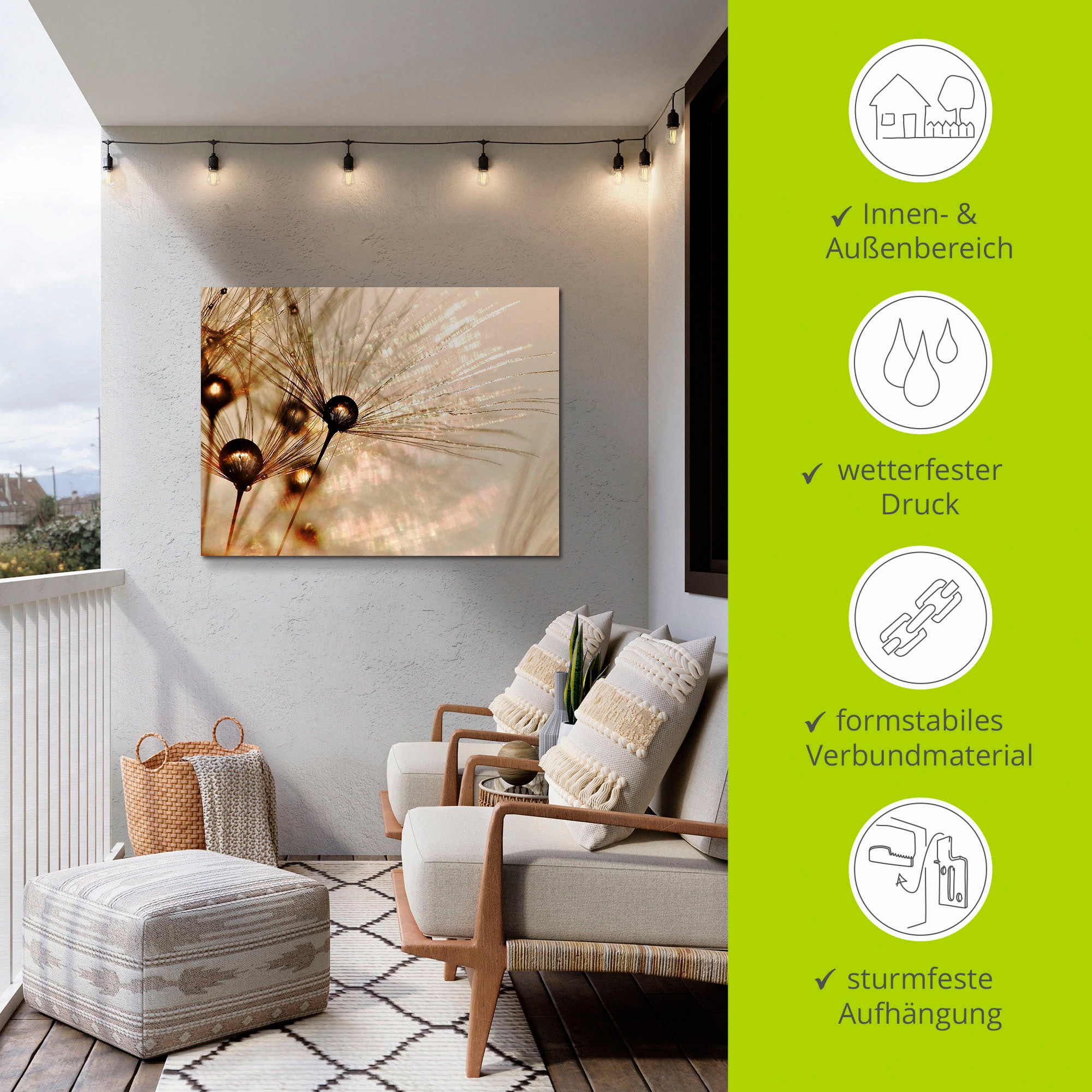 Artland Wandbild »Pusteblume Goldener Tropfen«, Blumen, (1 St.), als Alubild, Outdoorbild, Leinwandbild, Poster, Wandaufkleber