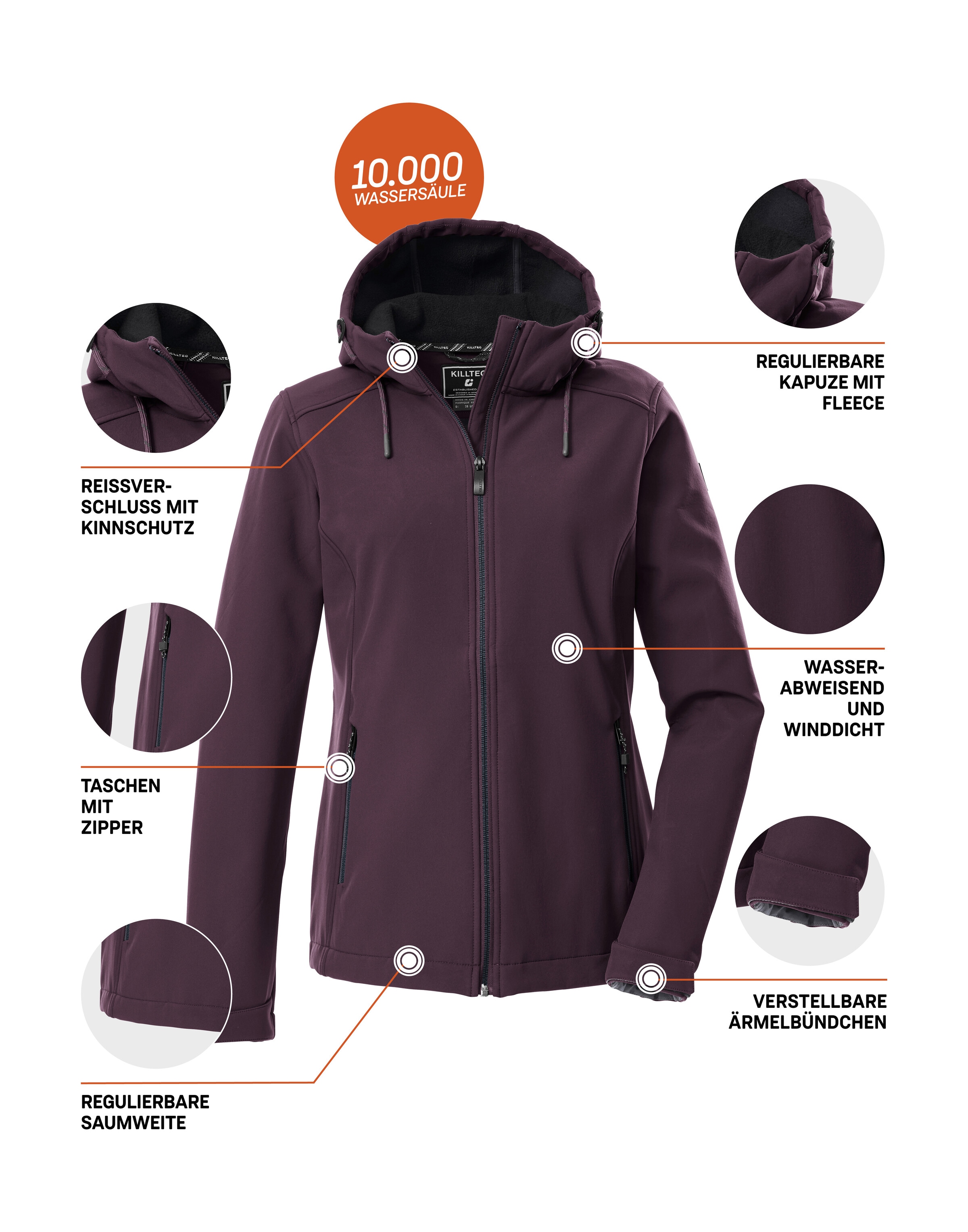 Killtec Softshelljacke »KOW 8 WMN SFTSHLL JCKT«, Damen Softshelljacke: wasser- und windabweisend, atmungsaktiv
