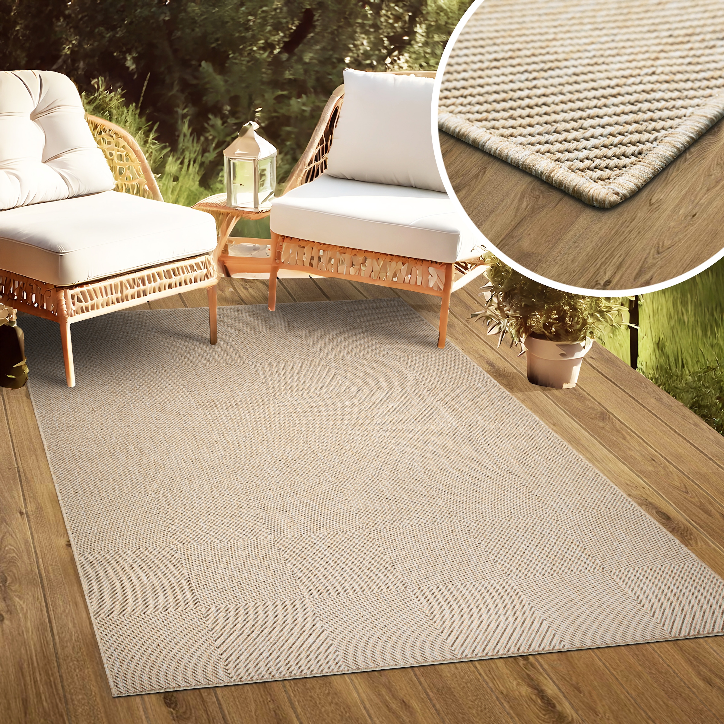 my home Teppich »Anna, auch als Läufer erhältlich«, rechteckig, 3 mm Höhe, In- und Outdoor geeignet, Sisal-Optik, Wetterfest & UV-beständig