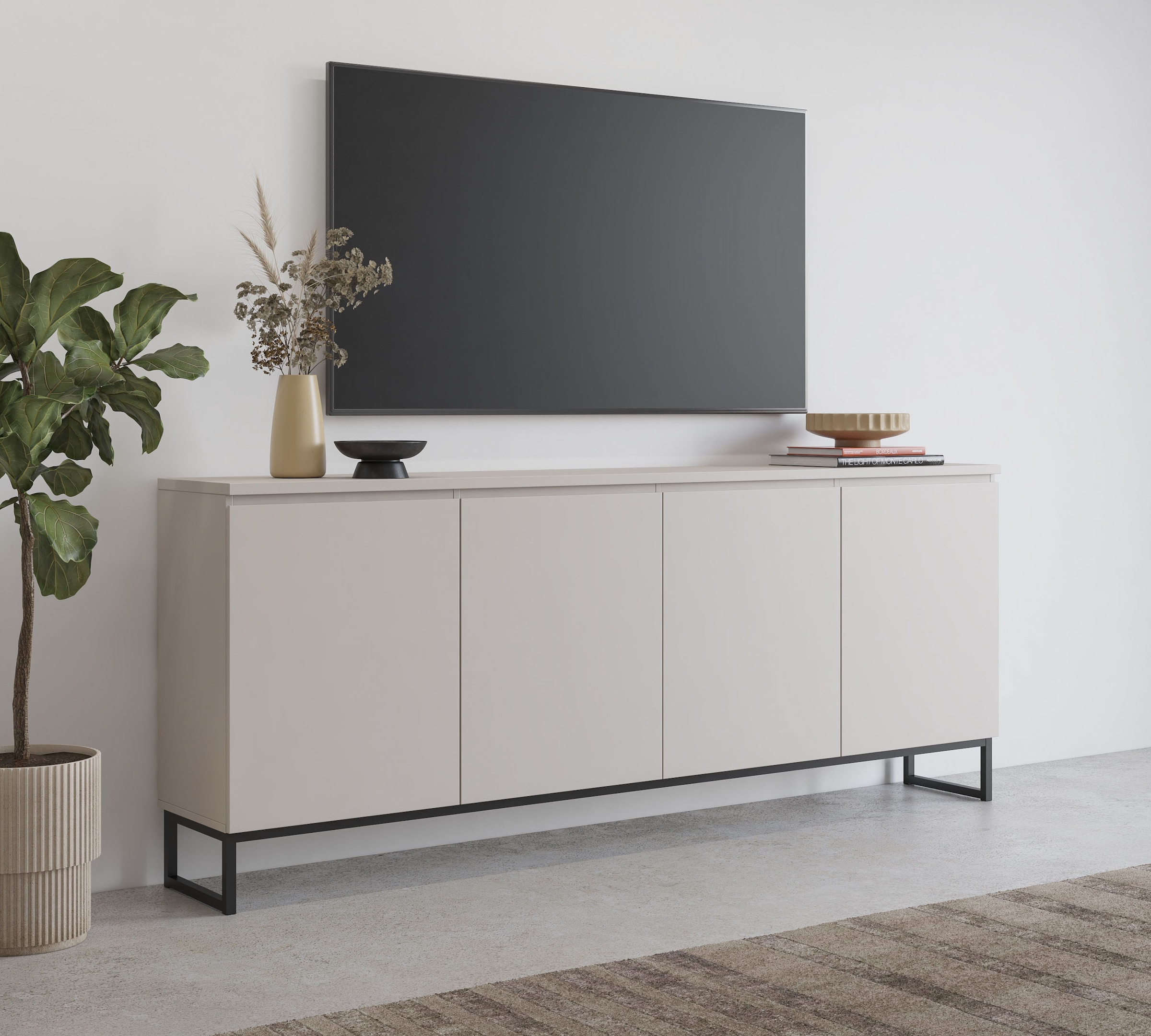 OTTO home Sideboard »Modo II, Breite 200 cm, moderne grifflose Kommode 4Türen« Anrichte mit viel Stauraum, Einlegeböden verstellbar, Metallkufen