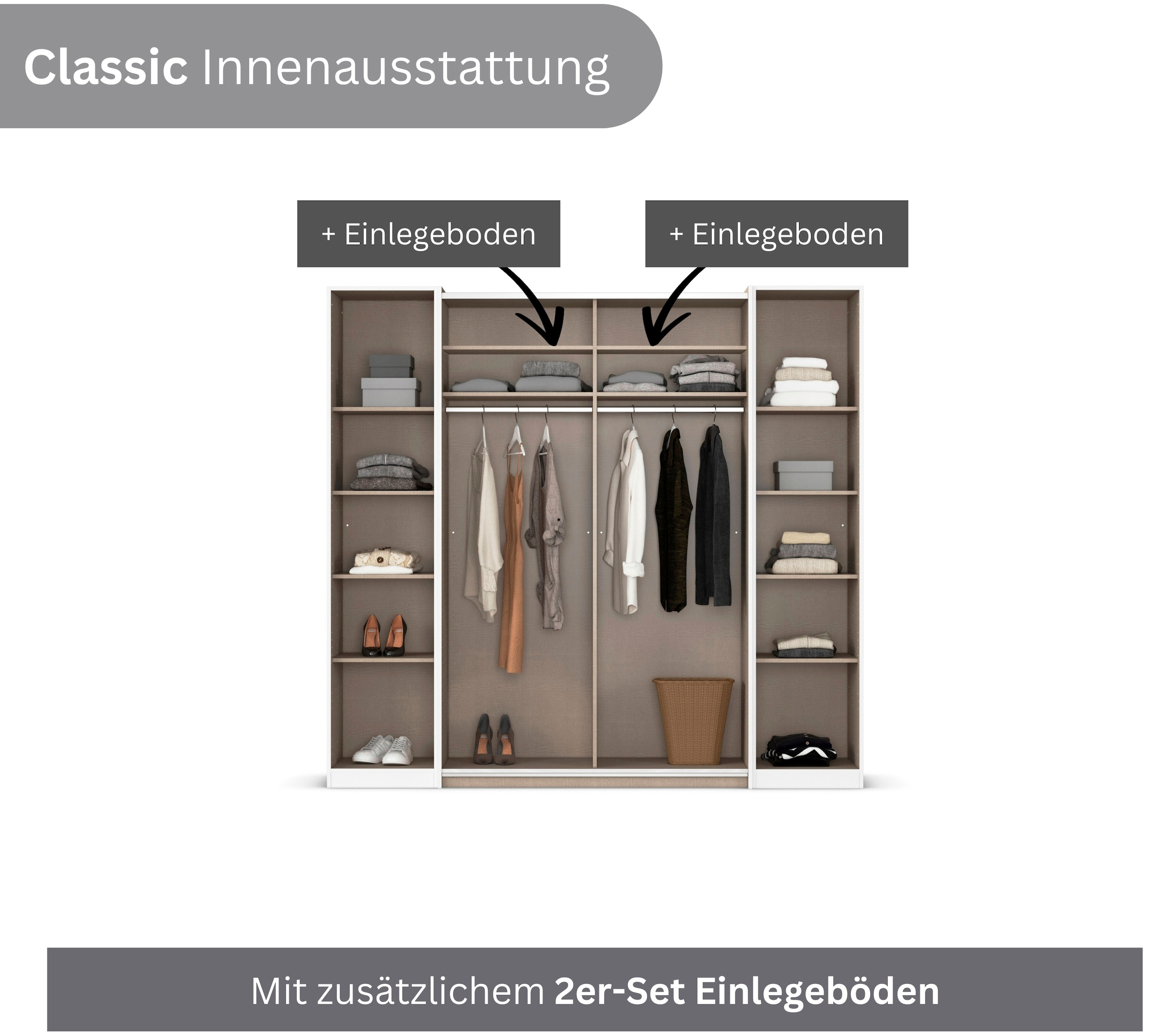 rauch Schwebetürenschrank »Kleiderschrank Drehtürenschrank Schrank Garderobe KRONACH« in 3 Ausstattungen BASIC/CLASSIC/PREMIUM, Breiten 225/268/311/354 cm,  Kombischrank optional mit 1 oder 2 Spiegel viele Böden MADE IN GERMANY