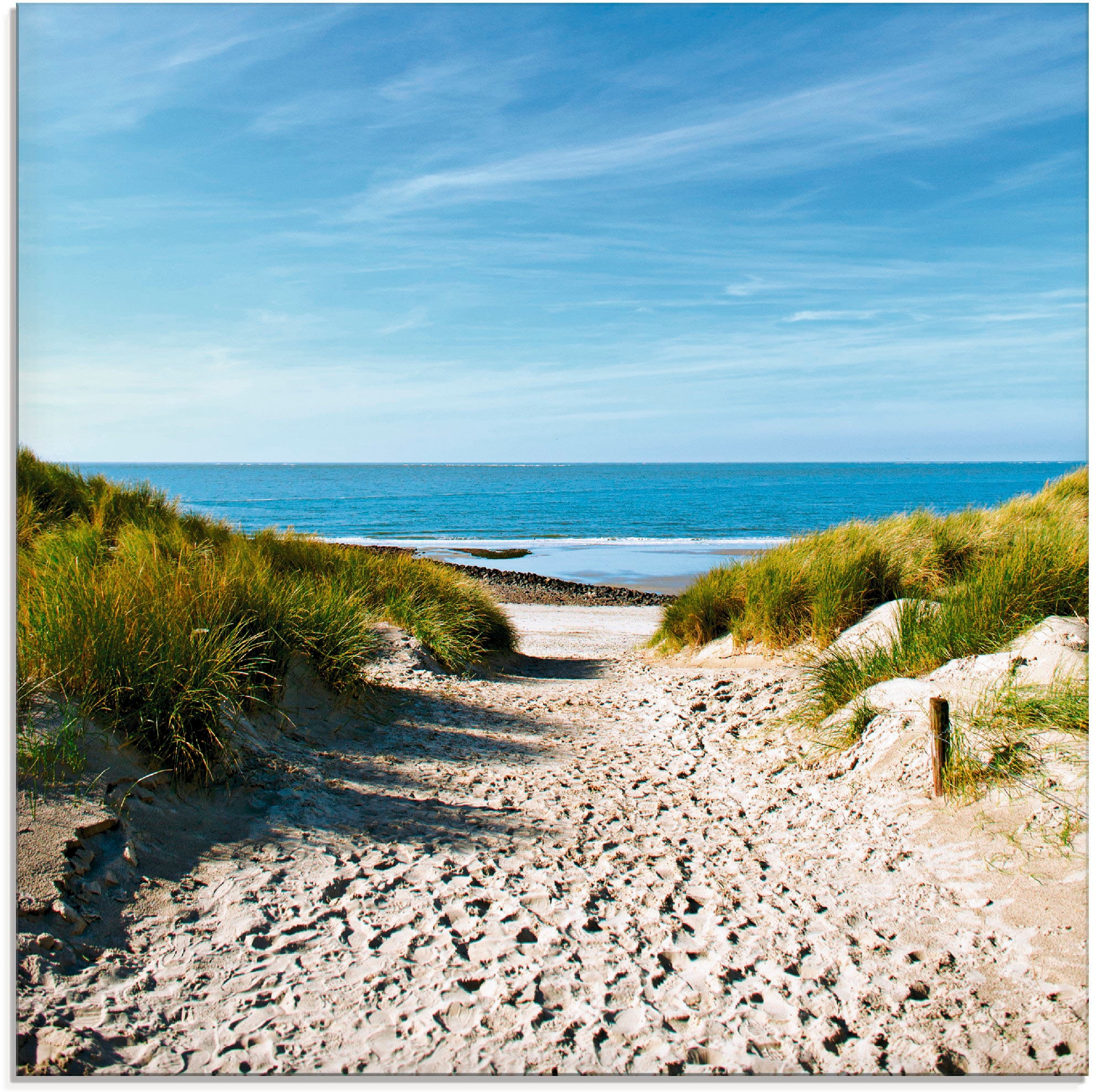 Glasbild »Strand mit Sanddünen und Weg zur See«, Strand, (1 St.), in verschiedenen Größen