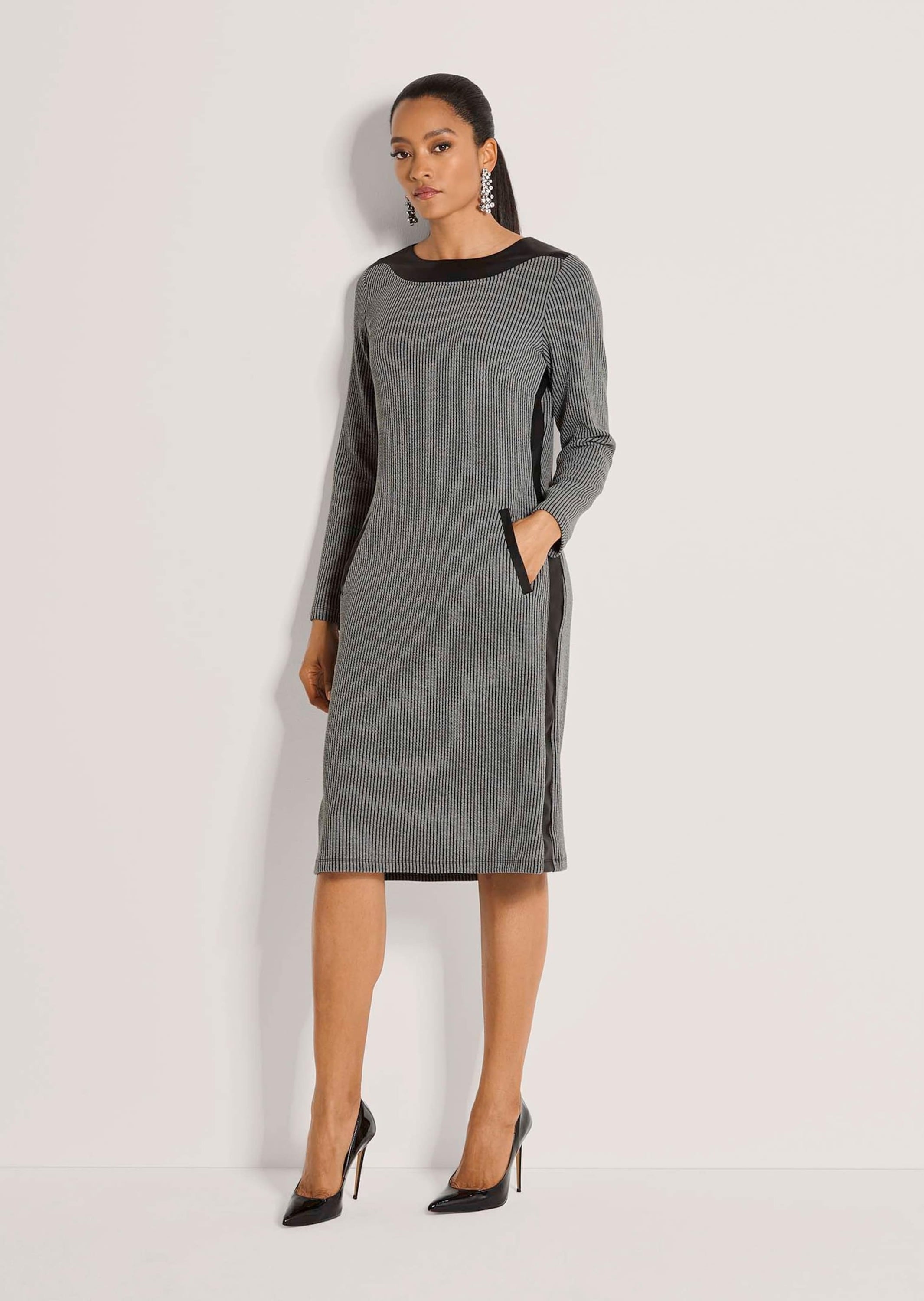 MADELEINE Midikleid »Kleid Etuikleid mit Leder-Optik-Besatz« Ohne Tasche