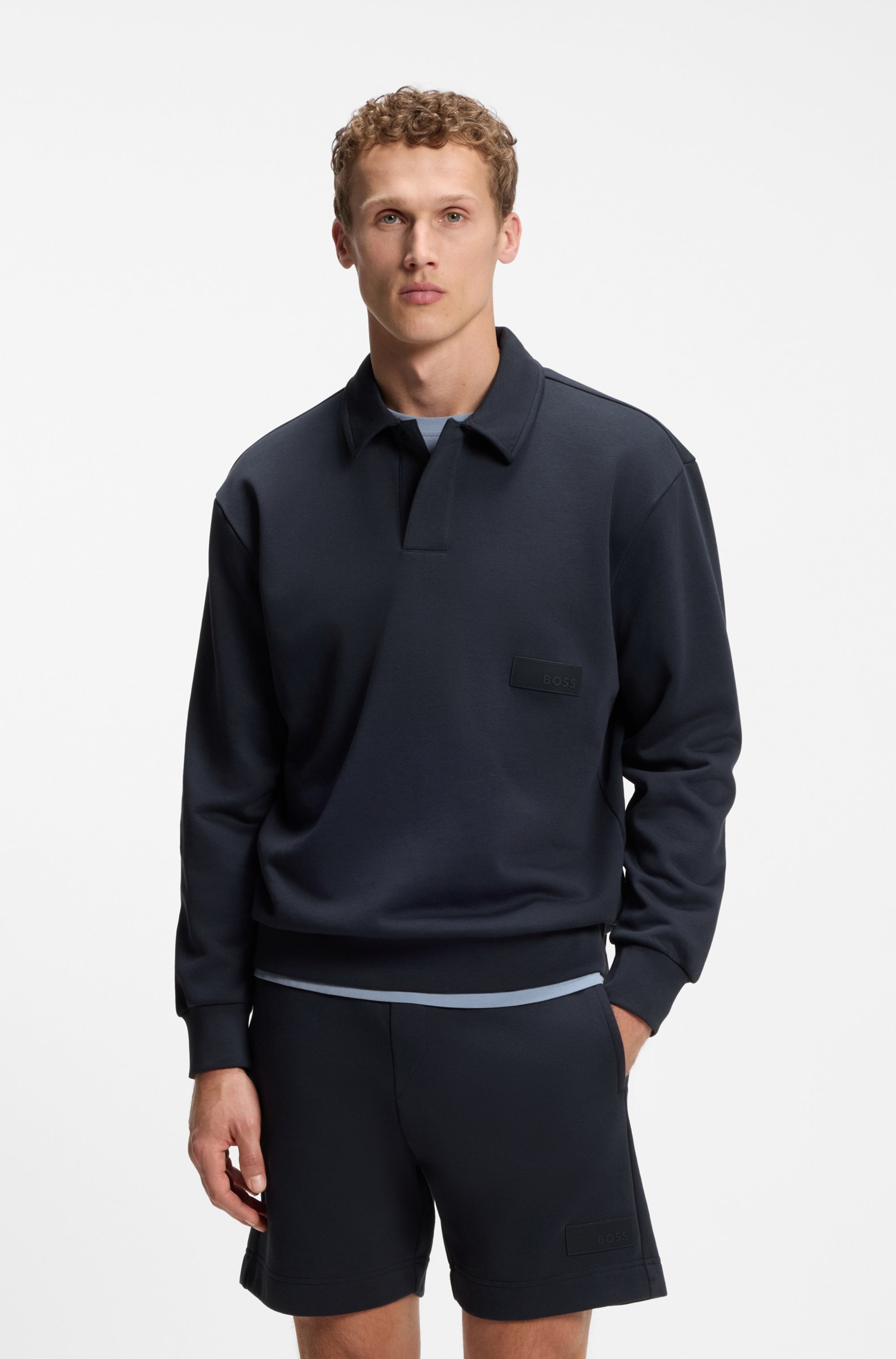BOSS GREEN Sweatshirt , Polokragen und verdeckte Knopfleiste, Relaxed Fit
