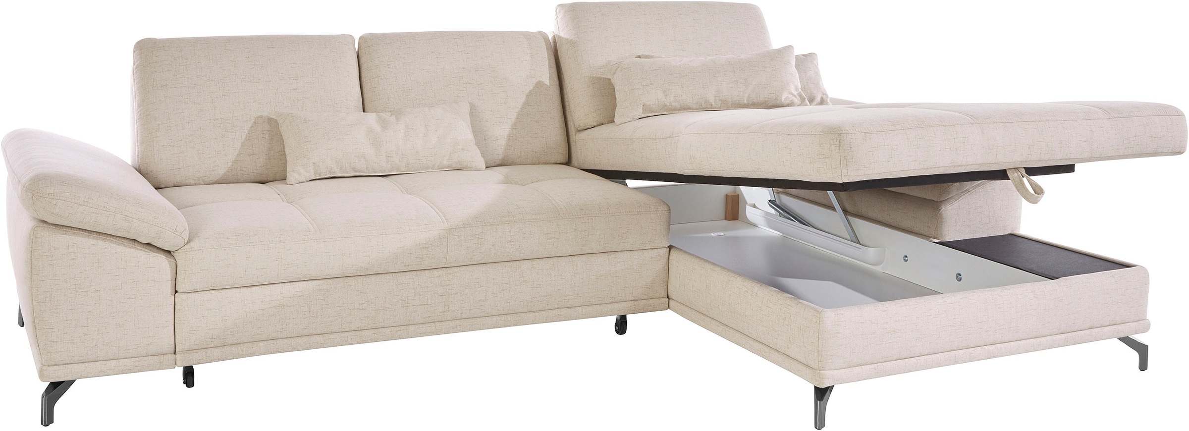 Places of Style Ecksofa Costello, mit Sitztiefenverstellung und Armlehnfunktion, incl. 3 Nierenkissen