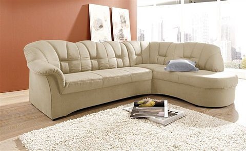 DOMO collection Ecksofa »Papenburg, zeitlose Rückensteppung, elegante Armlehne, L-Form« mit Ottomane, wahlweise mit Bettfunktion, OTTOs Choice