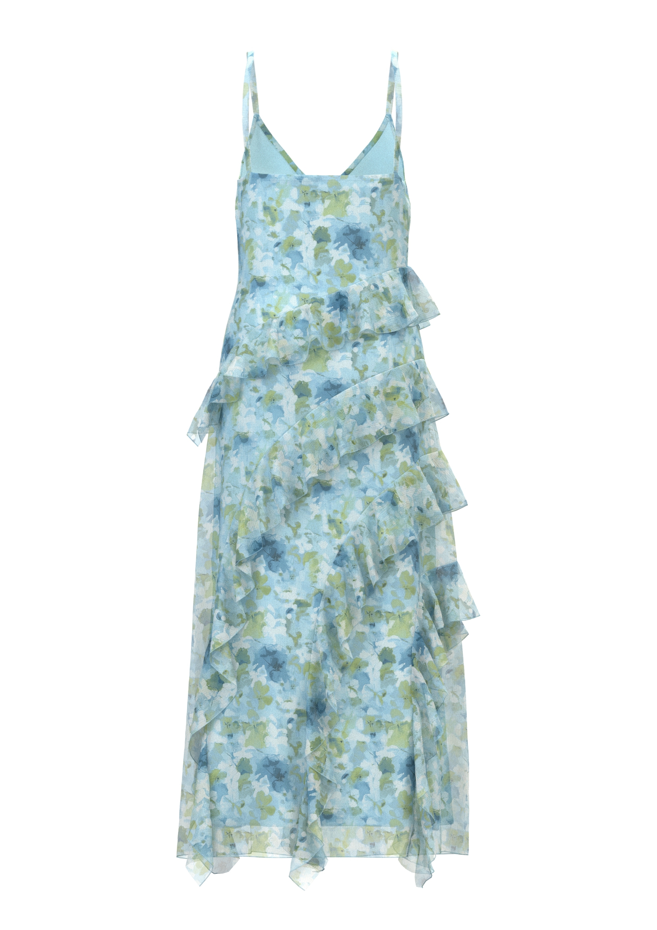 Vero Moda Trägerkleid »VMSMILLA S/L V-NECK LONG FRILL DRESS WVN« Kunstfaser