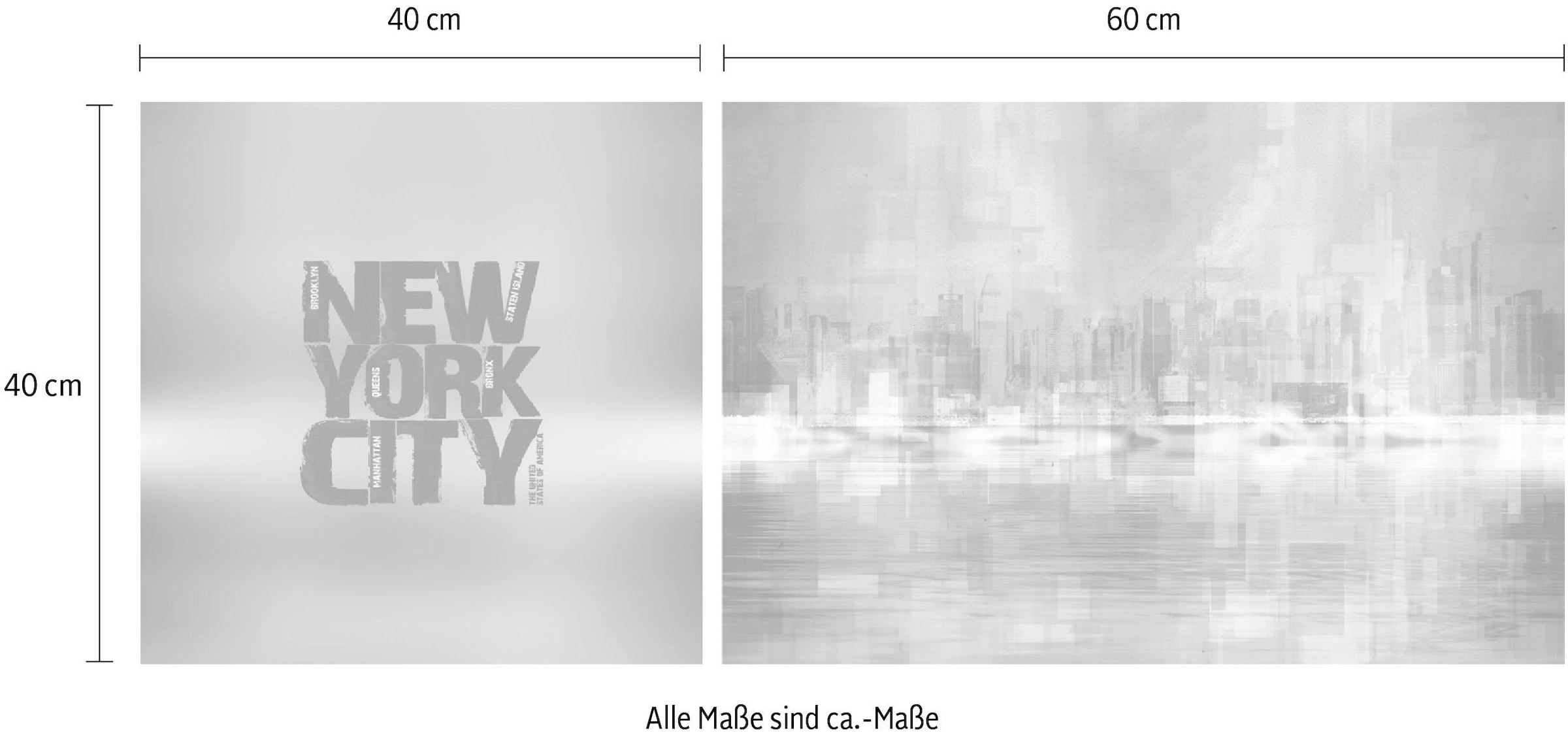 queence Leinwandbild »New York City«, Abstrakte-Kunst-Modern-Spa-Spa Bilder-Sprüche-Sprüche & Texte-Schriftzug-Schriftzüge-New York, (Set), Premium-Leinwandstoff, Handarbeit aus Deutschland, Spruch, 2er Set