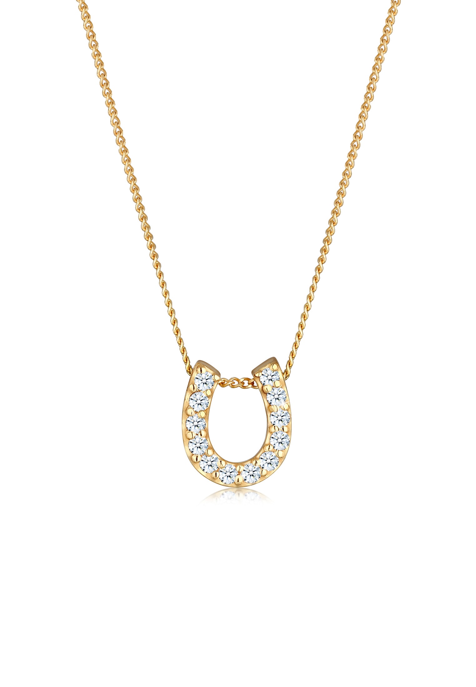 Elli DIAMONDS Silberkette »Halskette Hufeisen Diamant Weiß Brillantschliff (0.18ct) 585 Gelbgold«