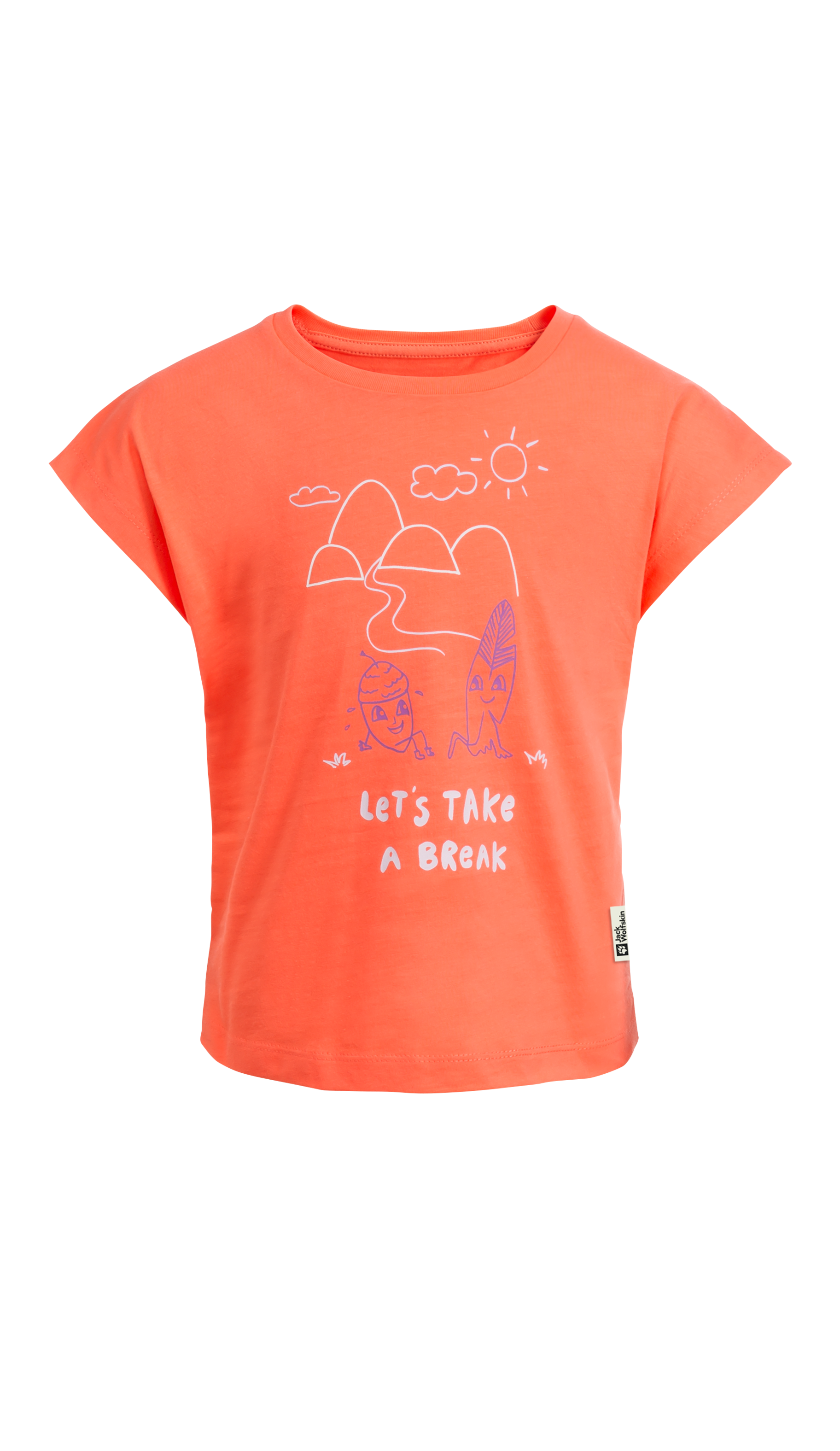 Jack Wolfskin Mädchen T-Shirt »TAKE A BREAK T G« für Mädchen mit einem süßen Aufdruck in orange, Größe 128