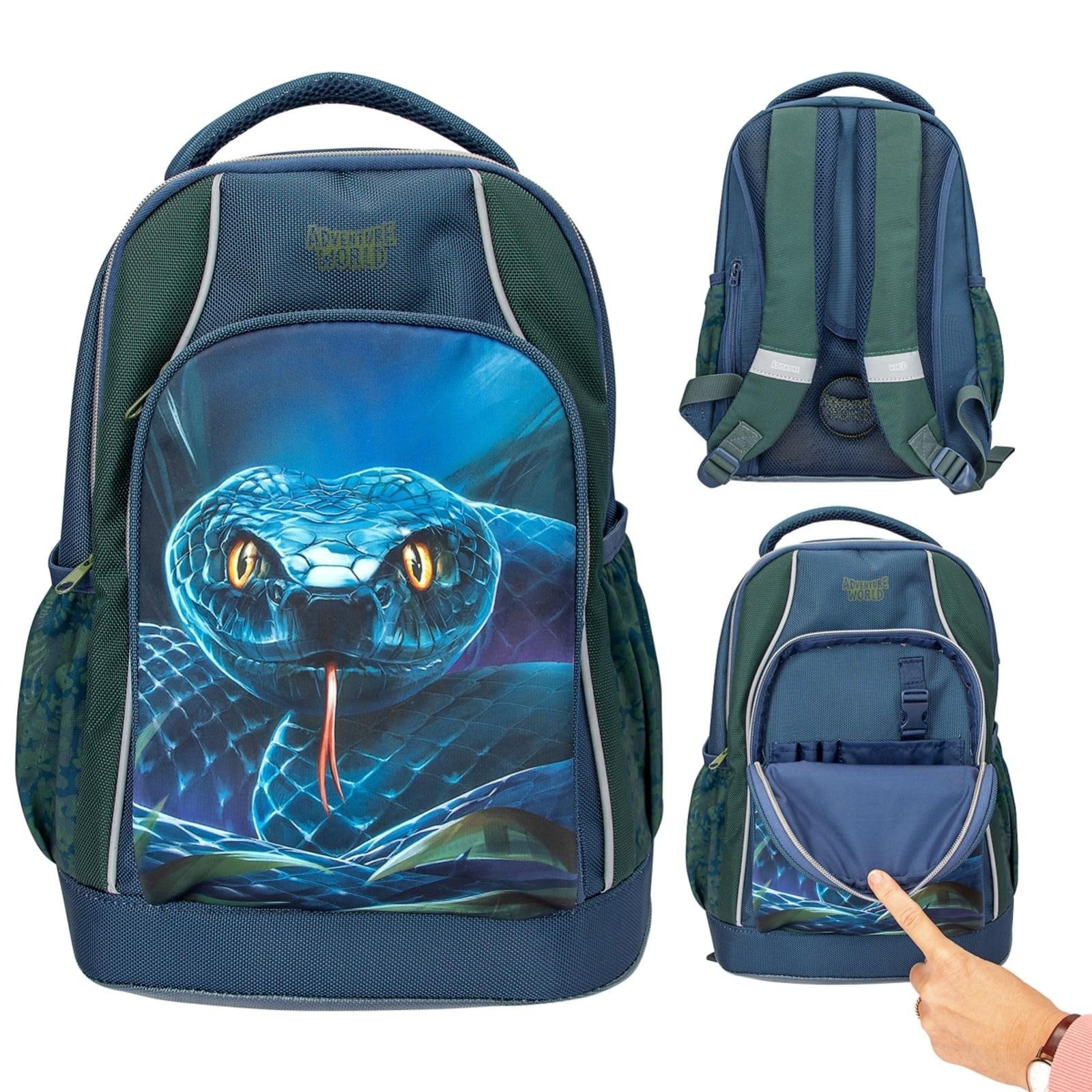 Depesche Rucksack »Schul-Set Schlange Adventure World blau-grün«