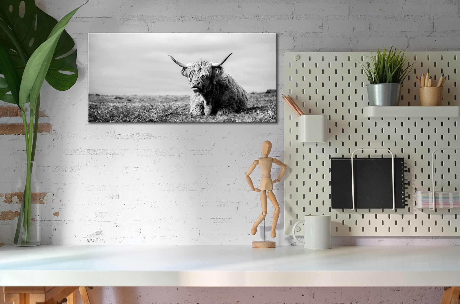 Bönninghoff Bild »HOCHLANDRIND LIEGEND 33x70 cm – Leinwandbild Keilrahmen Deko modern«