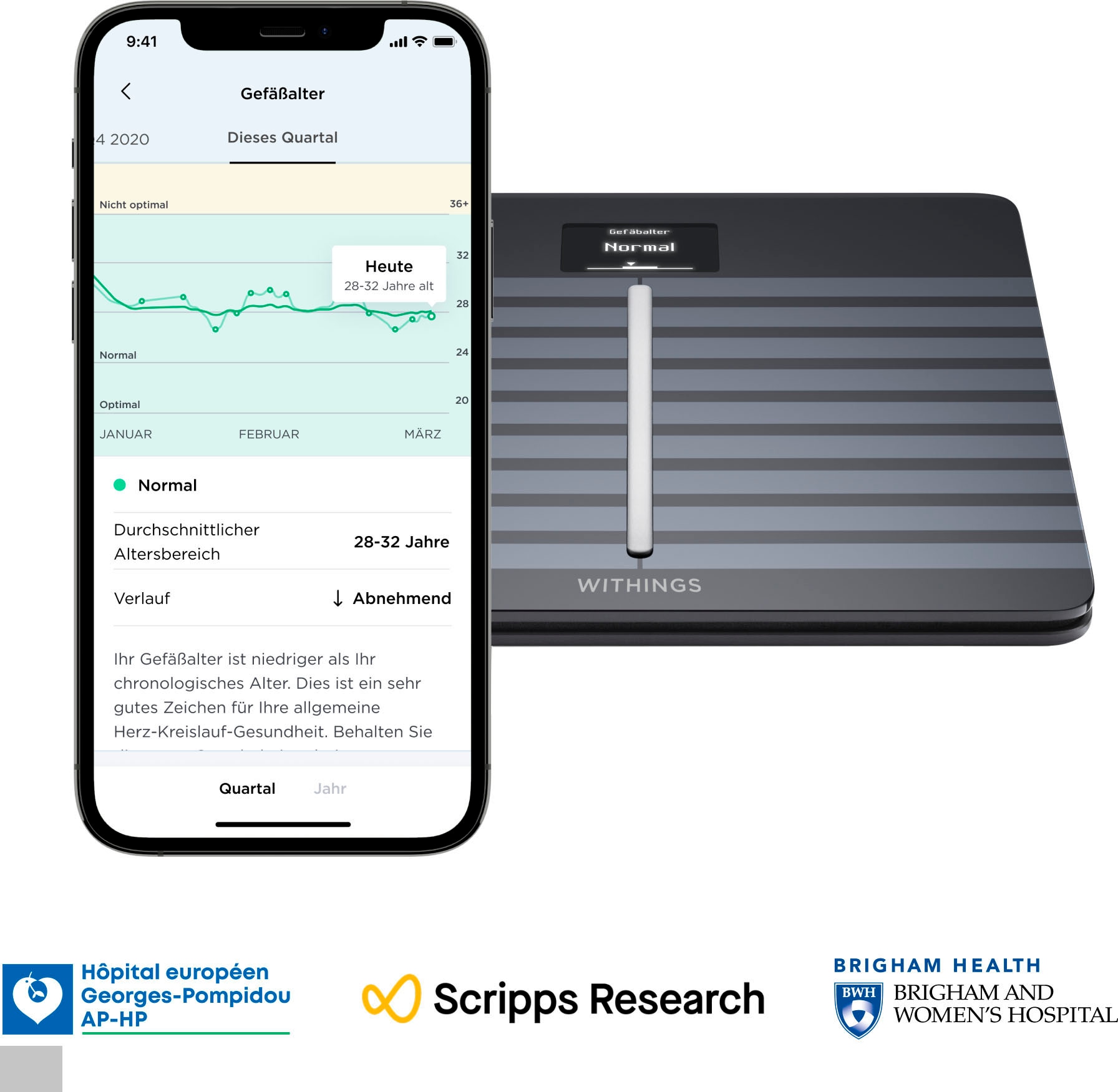 Withings Körper-Analyse-Waage »Body Cardio, Bluetooth und W-Lan fähig«, zeigt Körperfettanteil (KFA), Muskelmasse, Wasseranteil