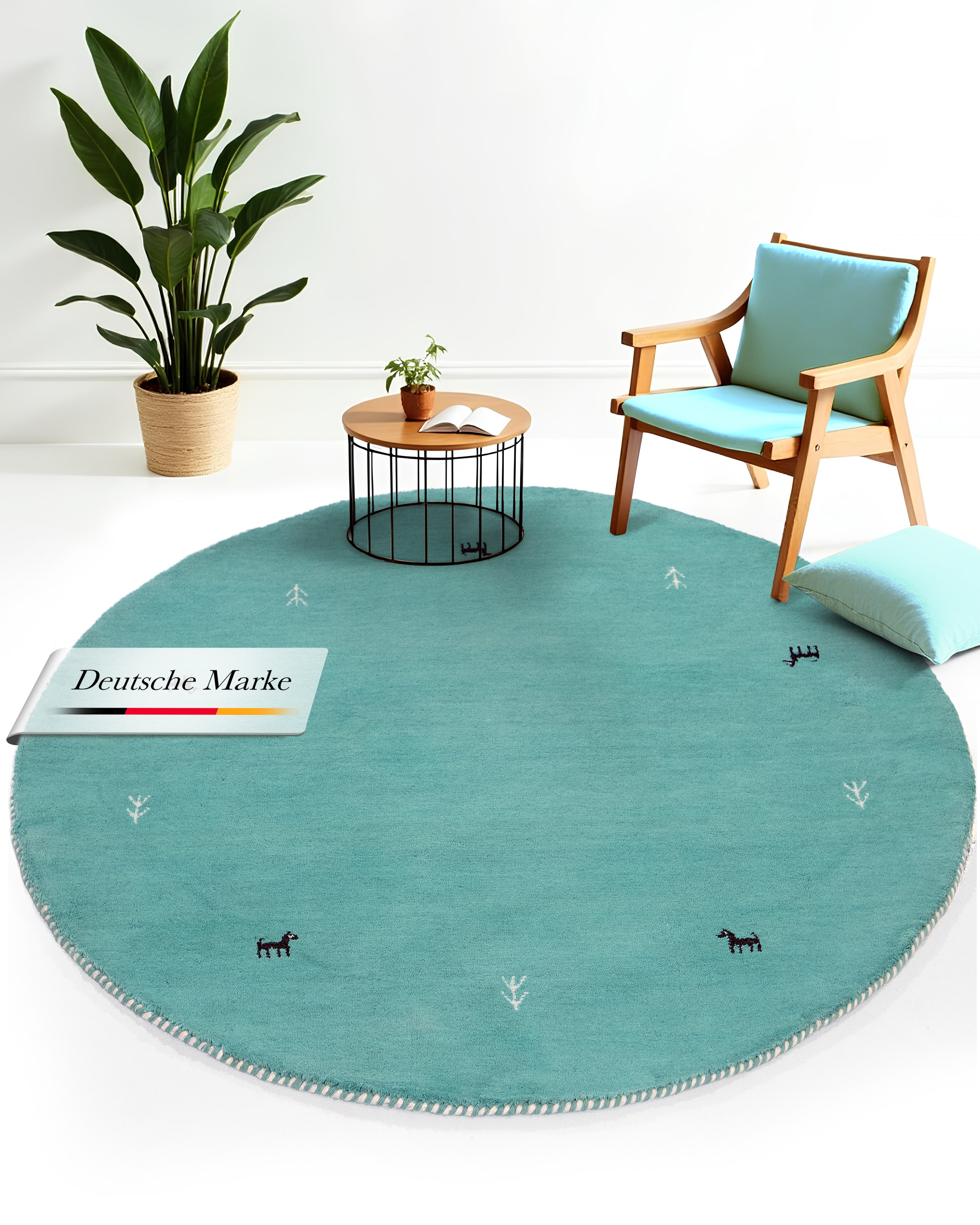 carpetfine Wollteppich »Gabbeh Uni« rund 15 mm Höhe reine Wolle handgewebt, Gabbeh Tiermotiv warmes Raumklima viele Größen