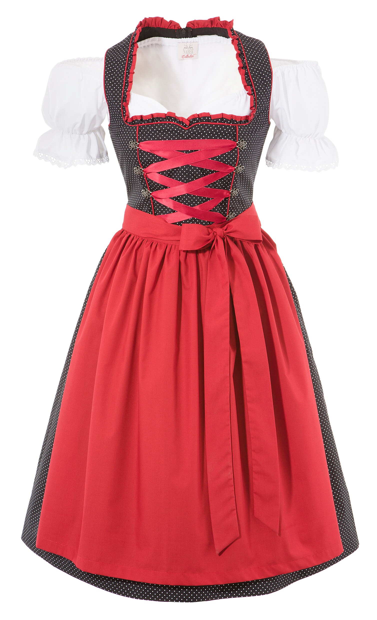 Dirndl, (3 tlg.), midi mit Satinbandschnürung