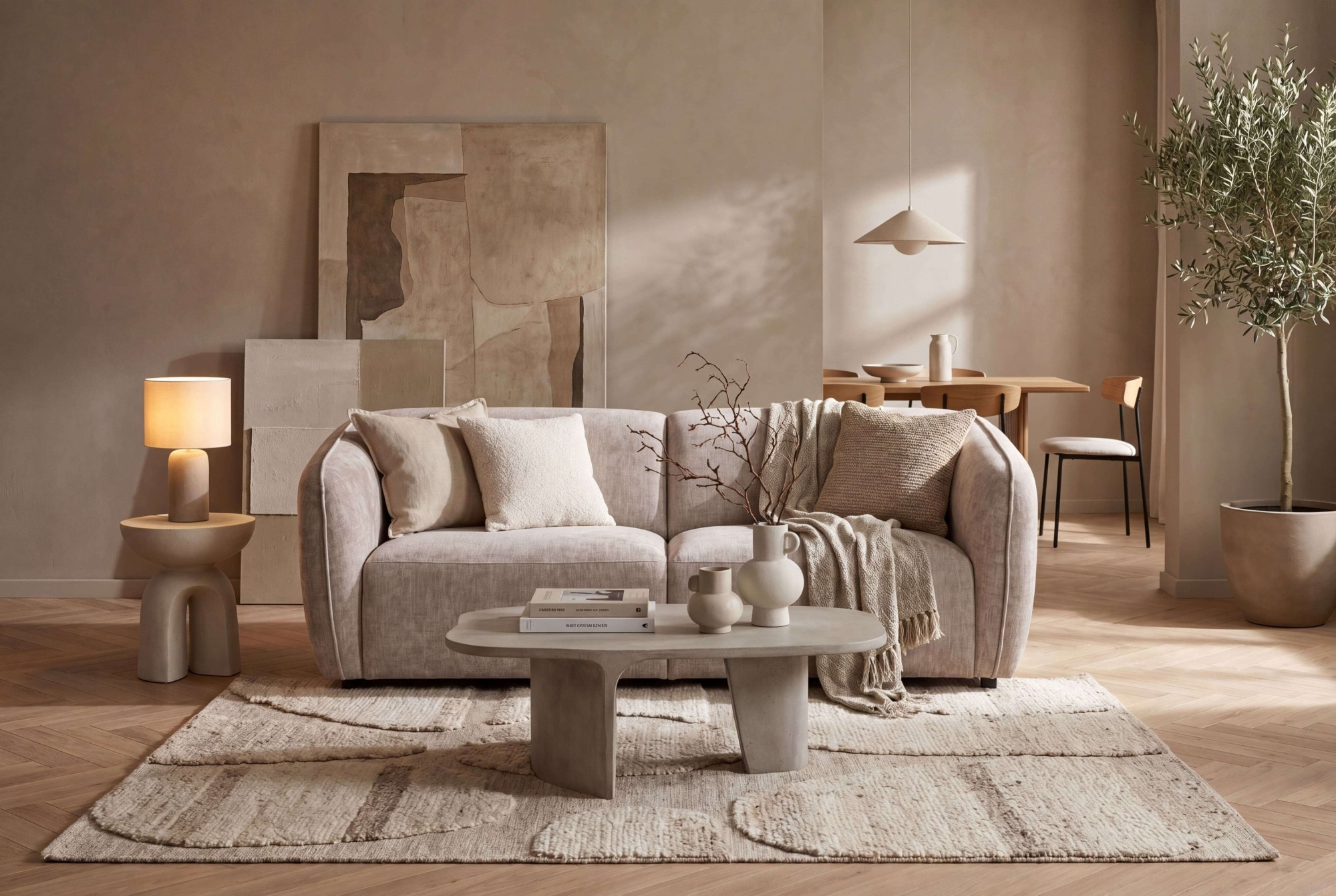 Home affaire 2,5-Sitzer »OSTRUP, Naturtöne, Boucle oder Chenille« Breite 201 cm, organische Form mit sanften Rundungen