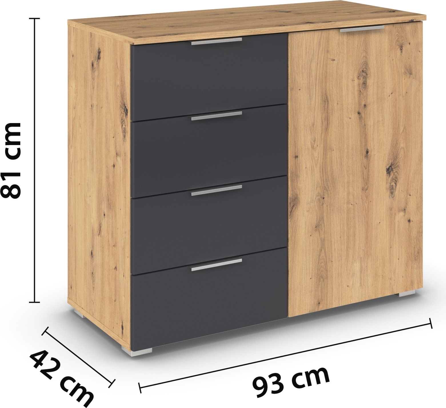 rauch Schubkastenkommode »Monza Kommode Sideboard Wäscheschrank«, mit 4 geräumigen Schubkästen in trendigen Farbkombinationen