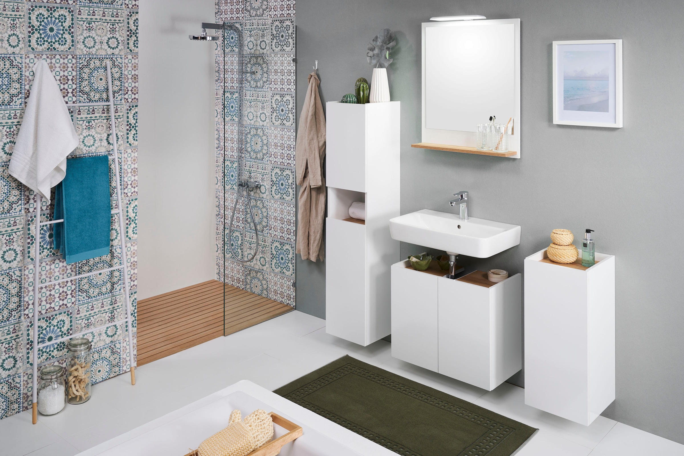 Saphir Unterschrank »Quickset 947 Badschrank mit 1 Tür, 1 Einlegeboden, 30 cm breit«, Badezimmer-Unterschrank inkl. Türdämpfer, Weiß Glanz, grifflos