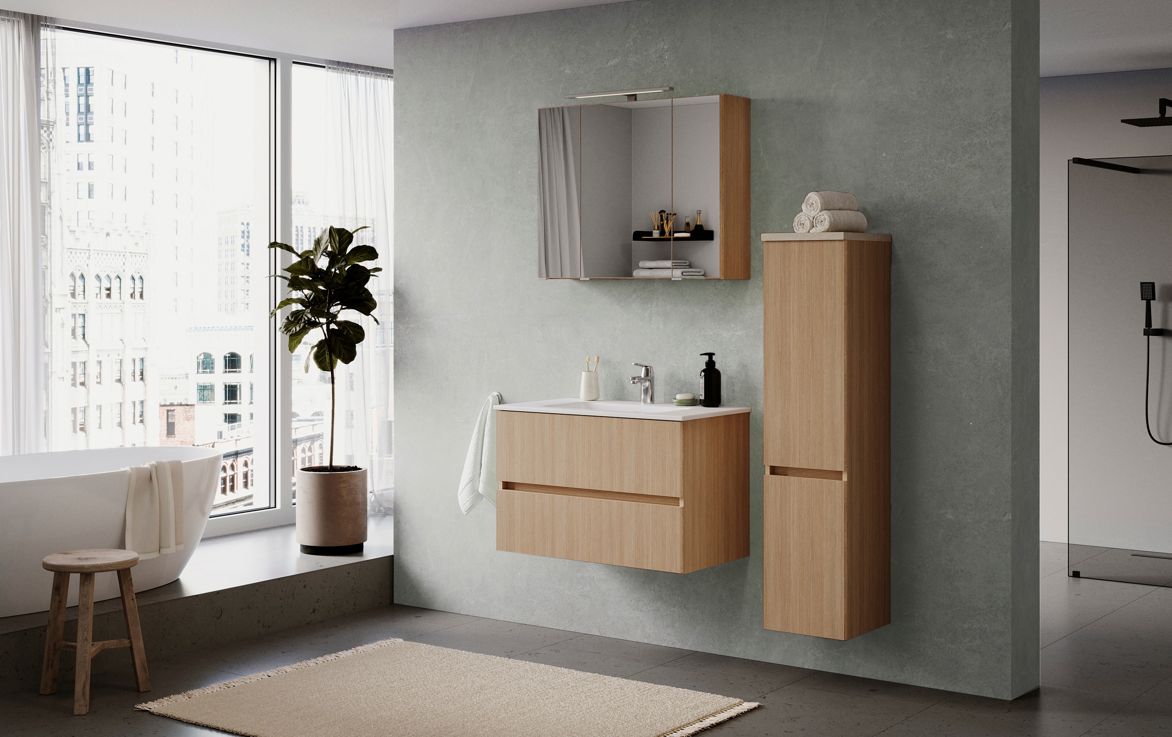 welltime Badmöbel-Set »Eixo«, Set 140 cm breit, Badmöbel mit LED-Beleuchtung