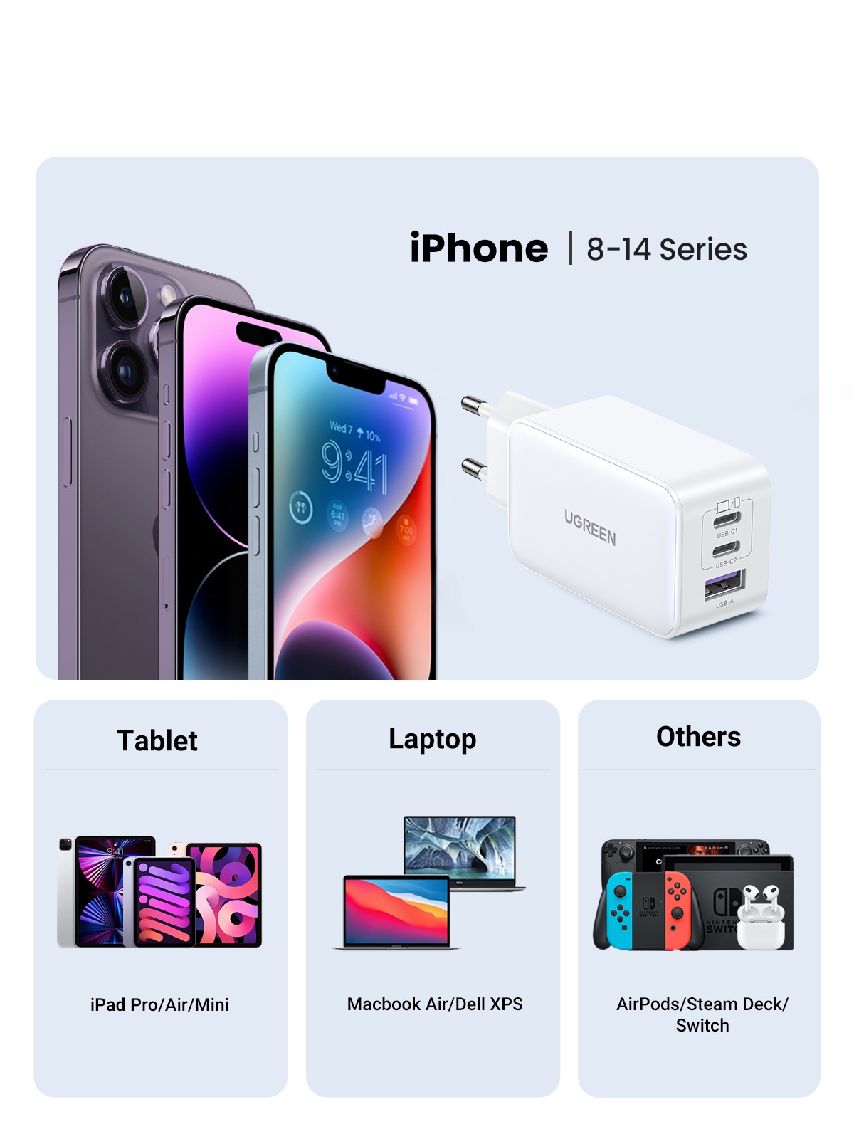 UGREEN Schnelllade-Gerät »Nexode USB-A+2*USB-C 65W GaN Tech Fast Charger CD244«, (1 St.)