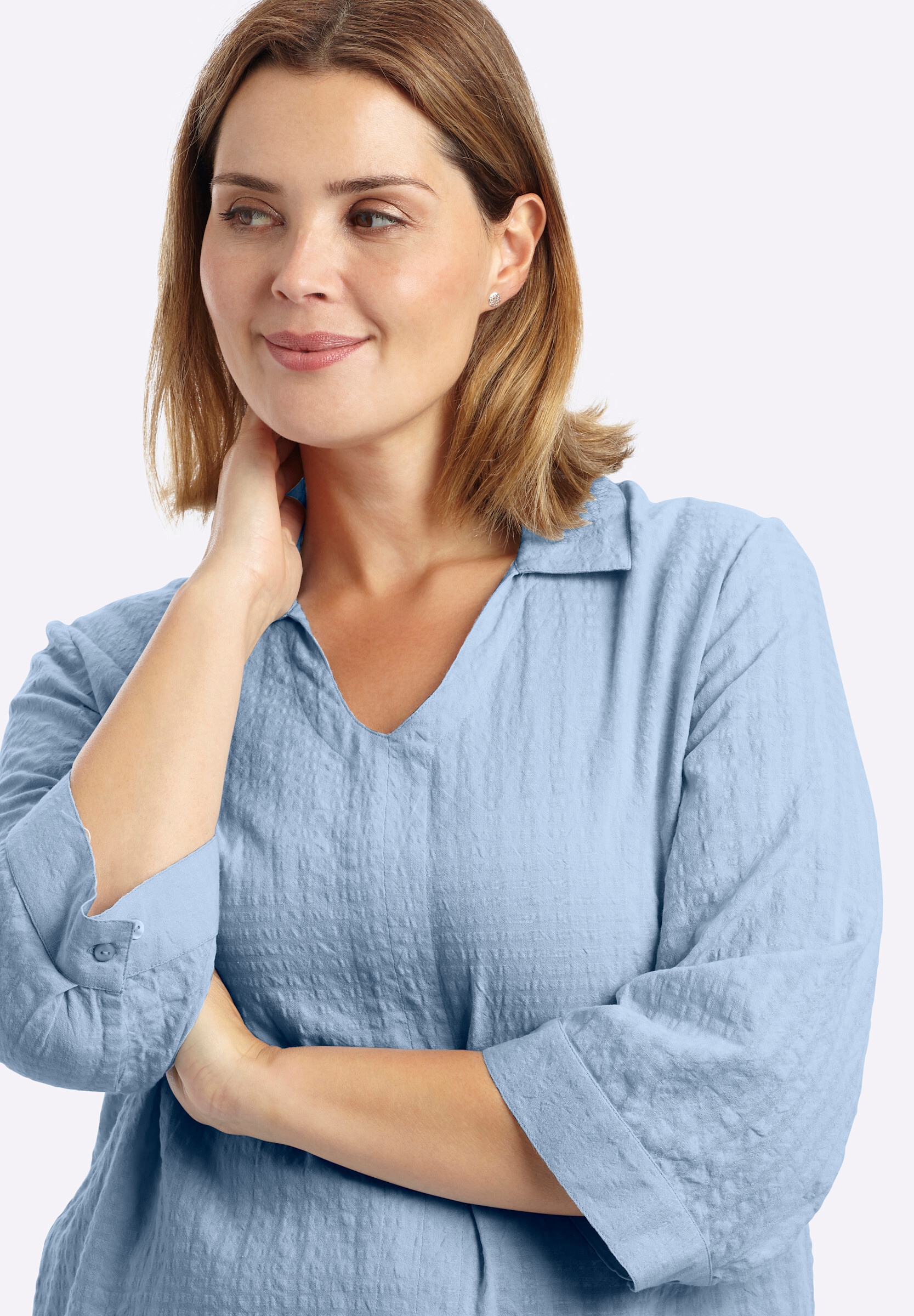 Sheego Longbluse »Tunika Tunika mit Hemdkragen, in Seersucker-Qualität«