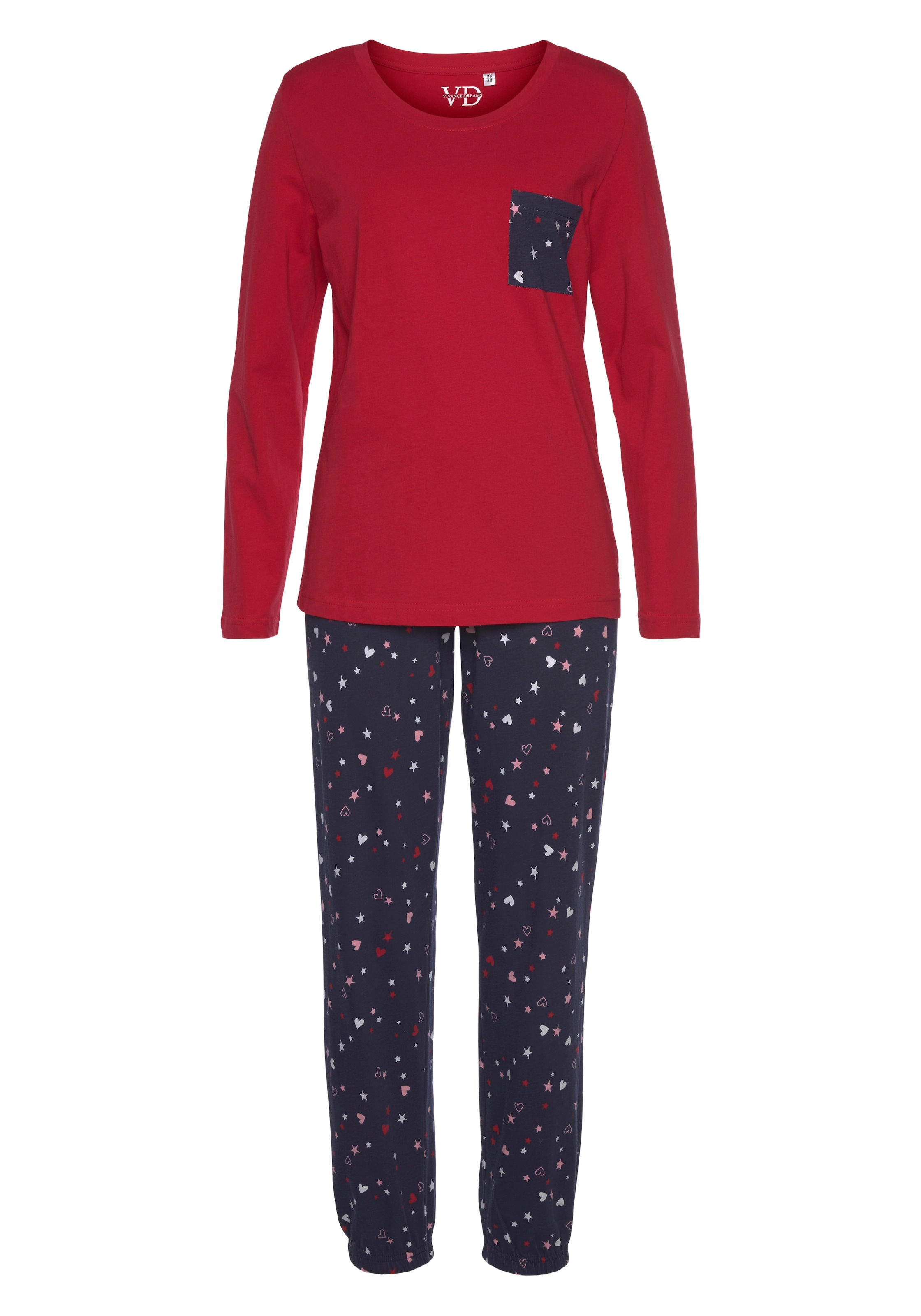 Vivance Dreams Pyjama, (2 tlg.), mit niedlichem Herzen-Sterne-Druck