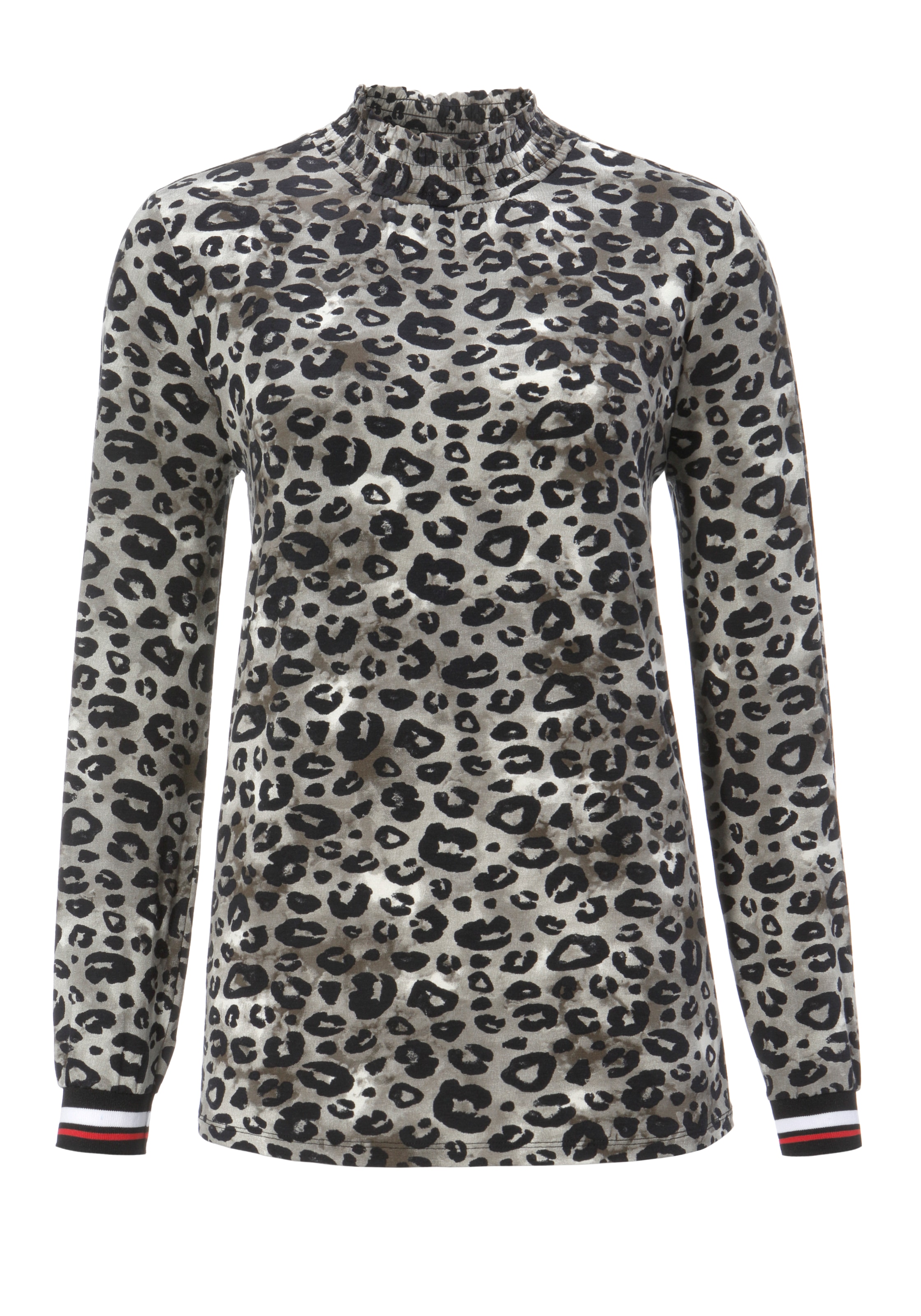 Aniston CASUAL Langarmshirt, mit trendigem Animal-Print und gestreiften Bündchen