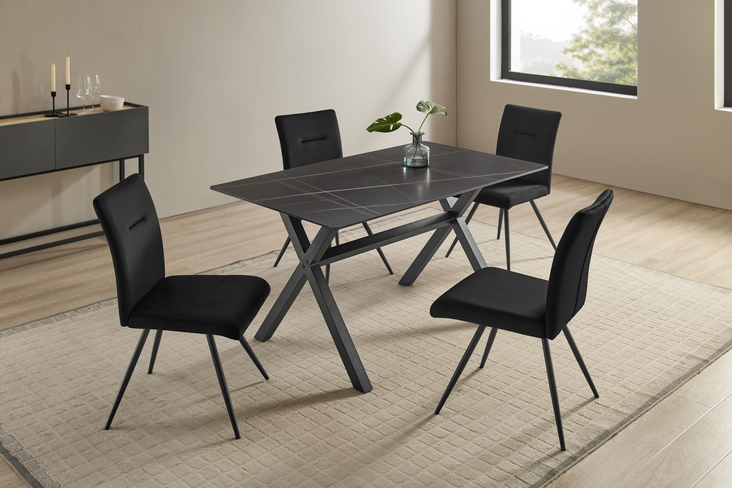 OTTO home 4-Fußstuhl »Tayz« (Set) mit Strukturstoff oder Samtbezug, aufwendiger Steppung