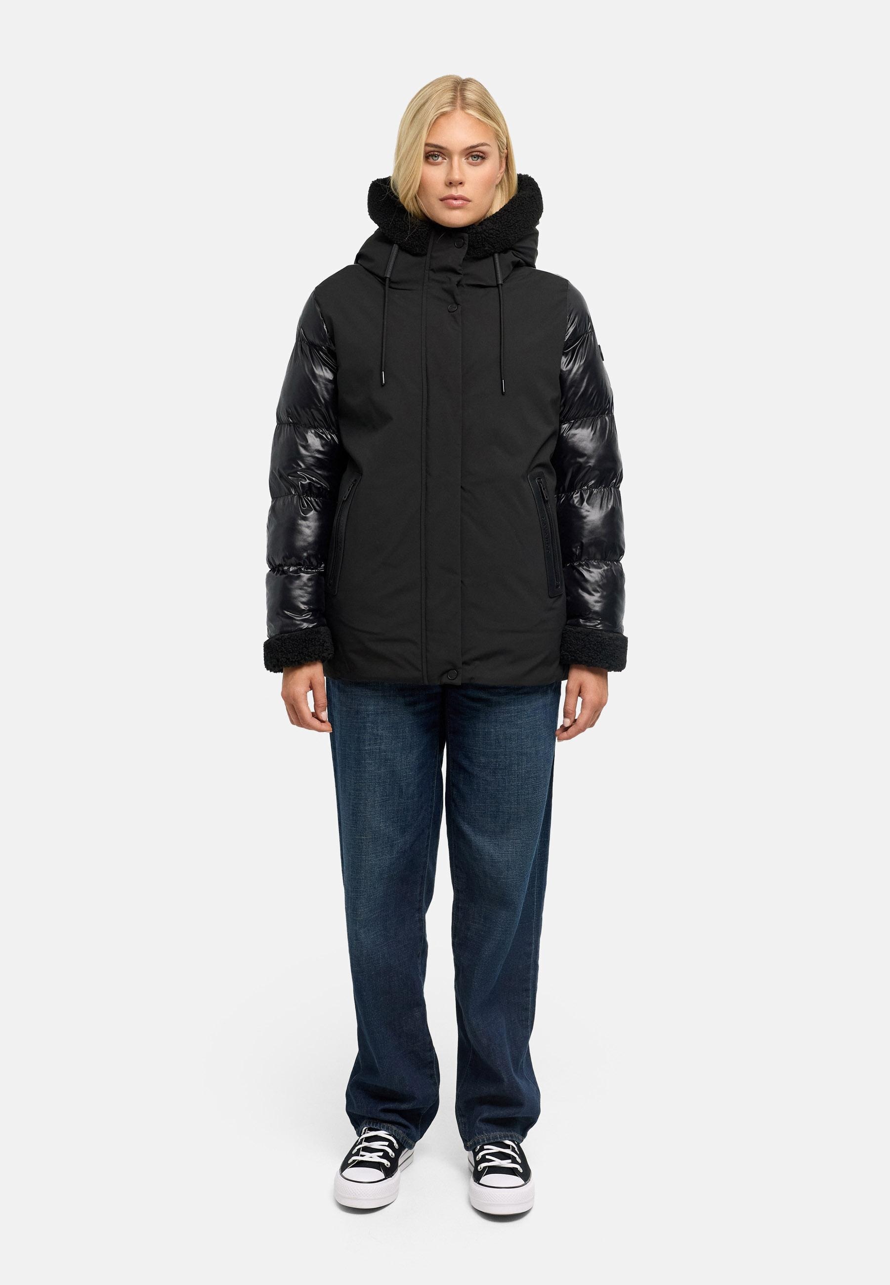 Navahoo Winterjacke »Winterjacke Herzschmelz 14« mit Kapuze Warme Damen Jacke mit Teddy-Kunstfell Details
