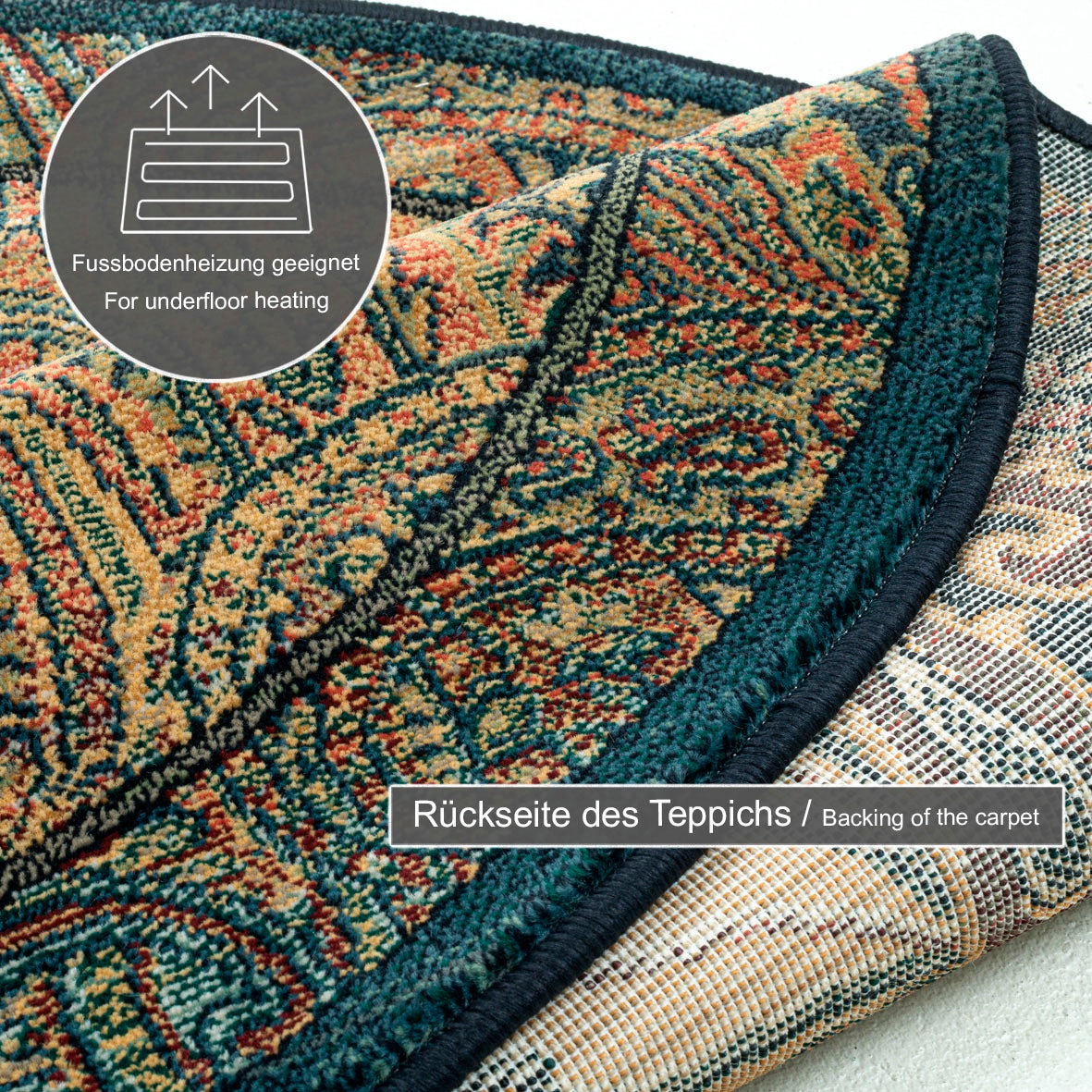 THEKO Teppich »Gabiro 739«, rund, 10 mm Höhe, Kurzflor, Ornamente, ideal im Wohnzimmer & Schlafzimmer