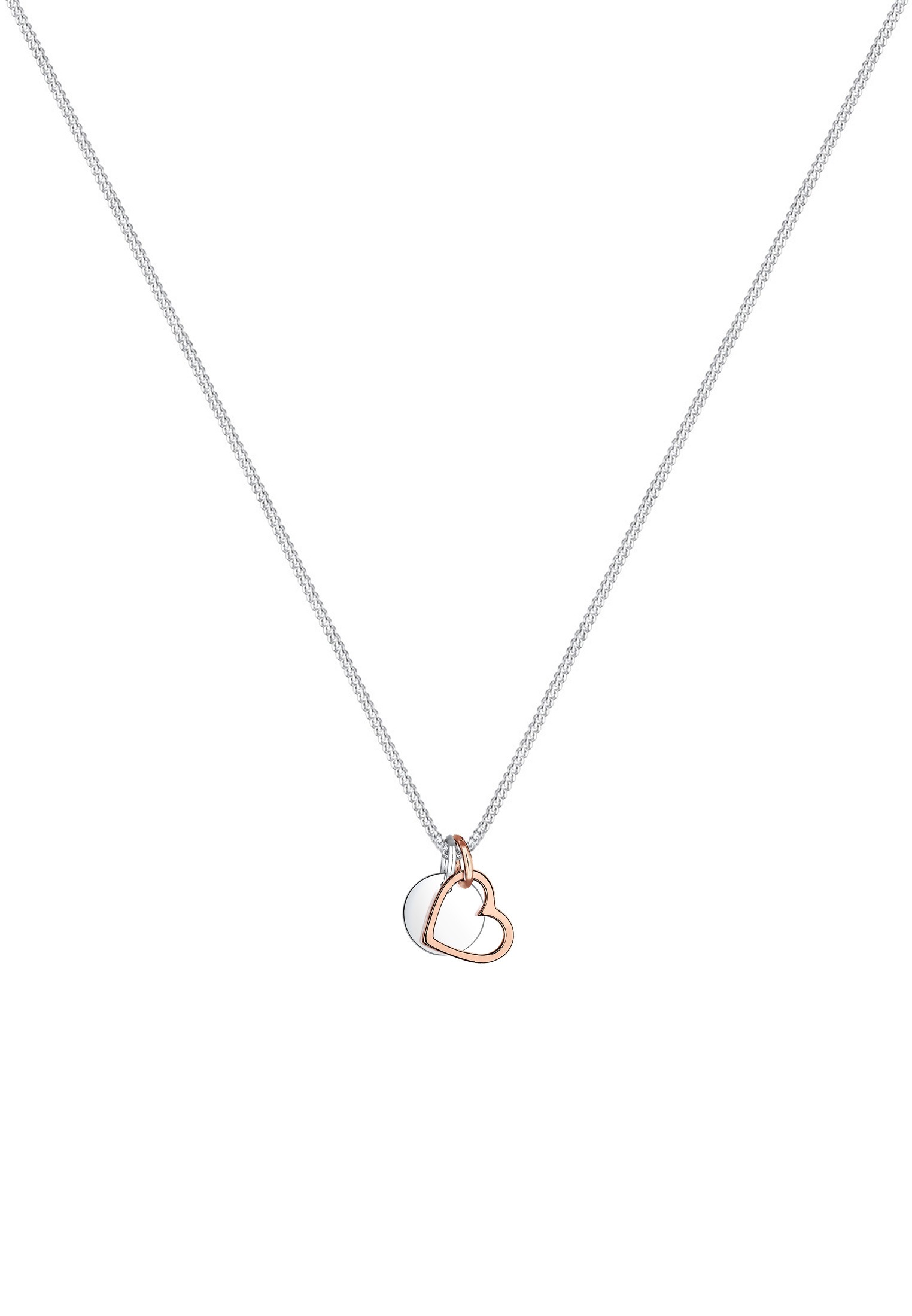 Elli Kette mit Anhänger »Halskette Herz Kreis Plättchen 925 Silber Bi-color«