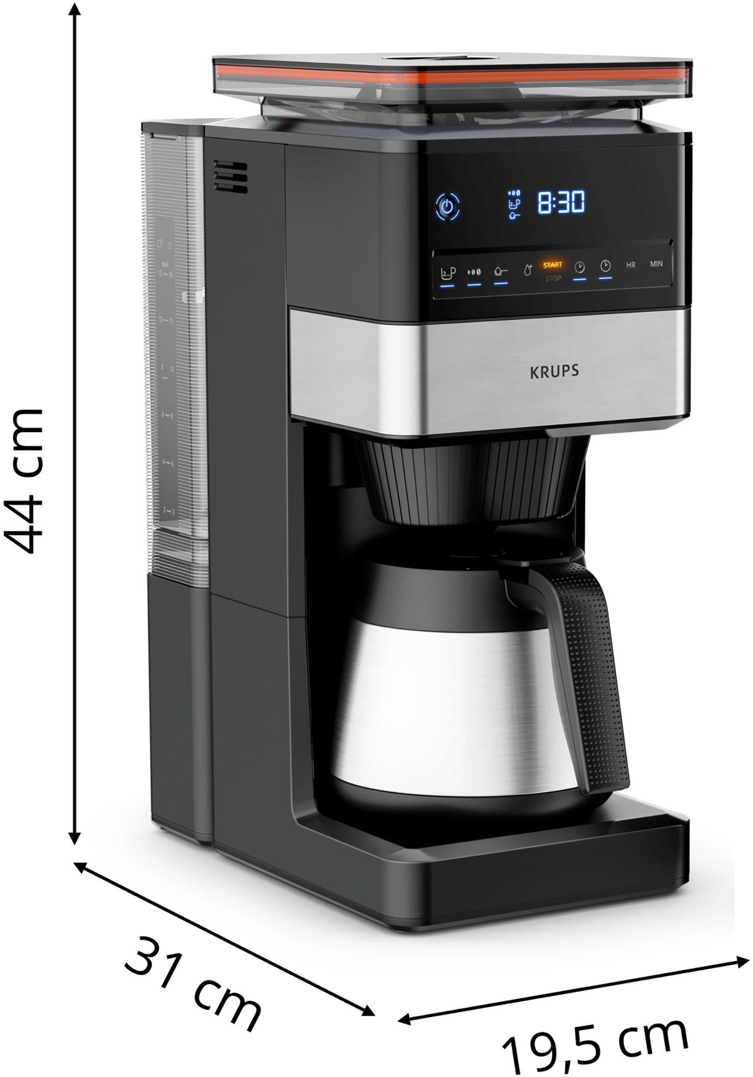 Krups Filterkaffeemaschine »KT8428 Grind Aroma XL«, 1,25 l Kaffeekanne, Papierfilter-Permanentfilter, 1x4, Kegelmahlwerk, digitales Bedienfeld, 1,25 l, 4h warm dank Isolierkanne