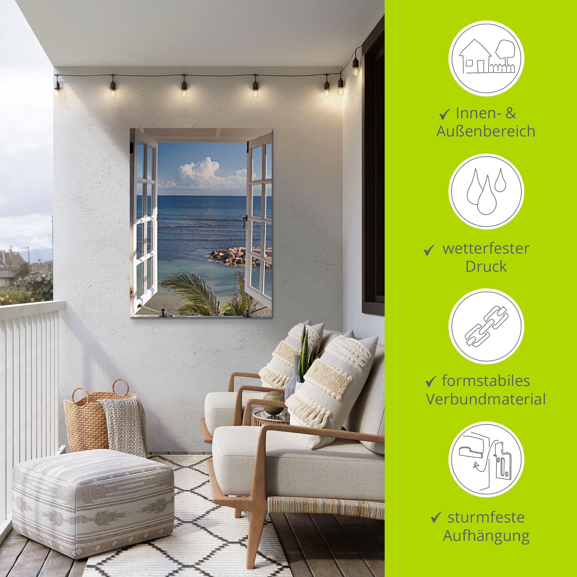 Artland Wandbild »Fenster zum Paradies«, Fensterblick, (1 St.), als Alubild, Outdoorbild, Leinwandbild, Poster, Wandaufkleber